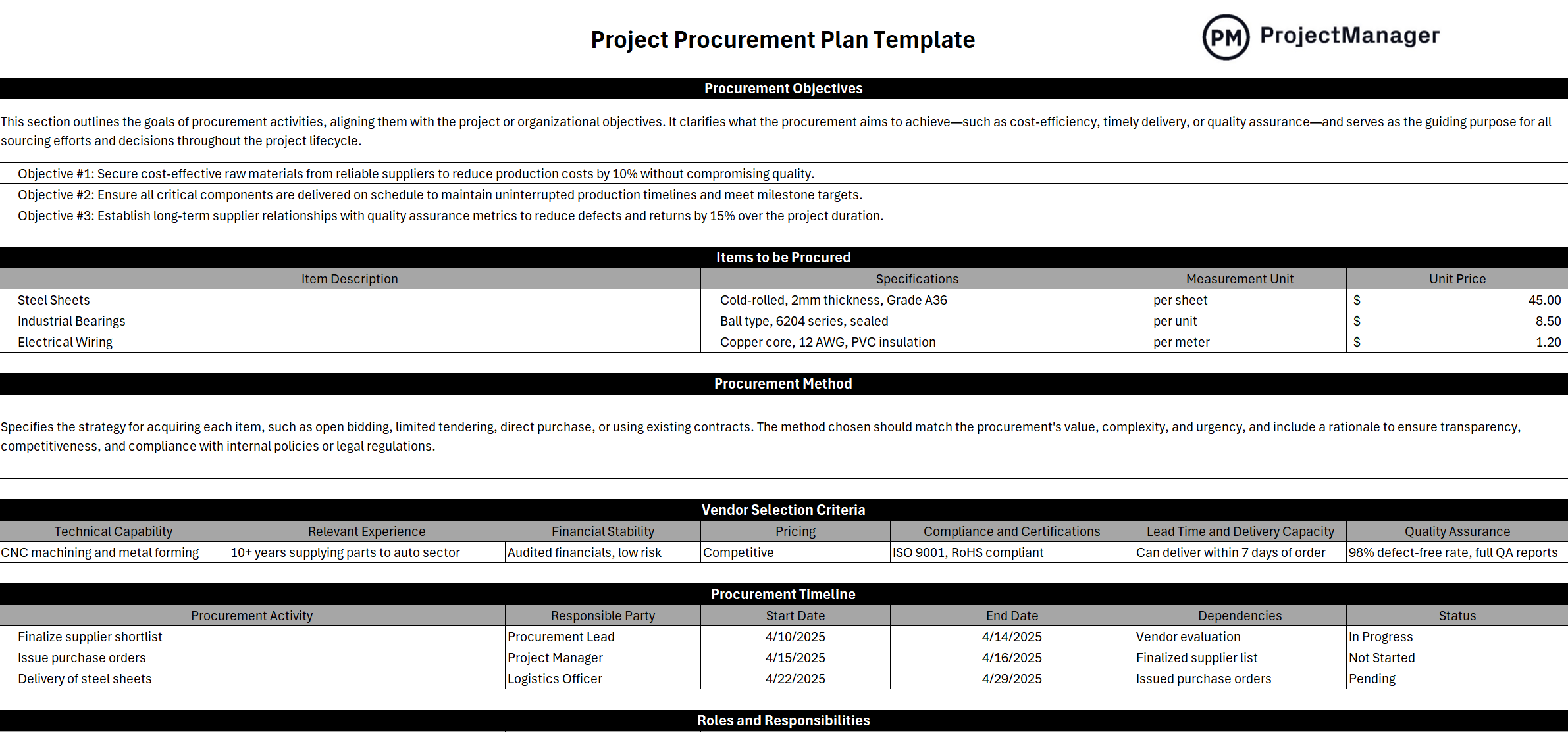 Procurement Plan Template For Excel Free Download 