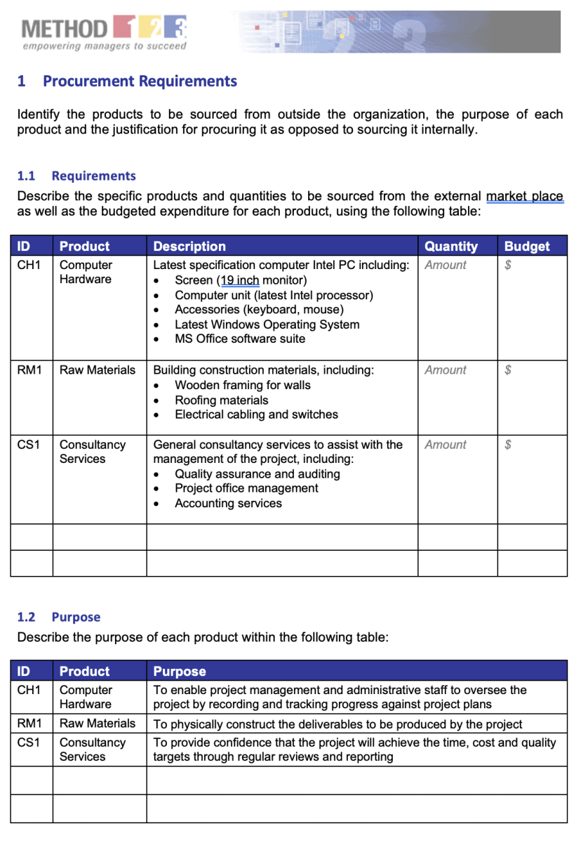 Procurement Plan Template For Project Managers