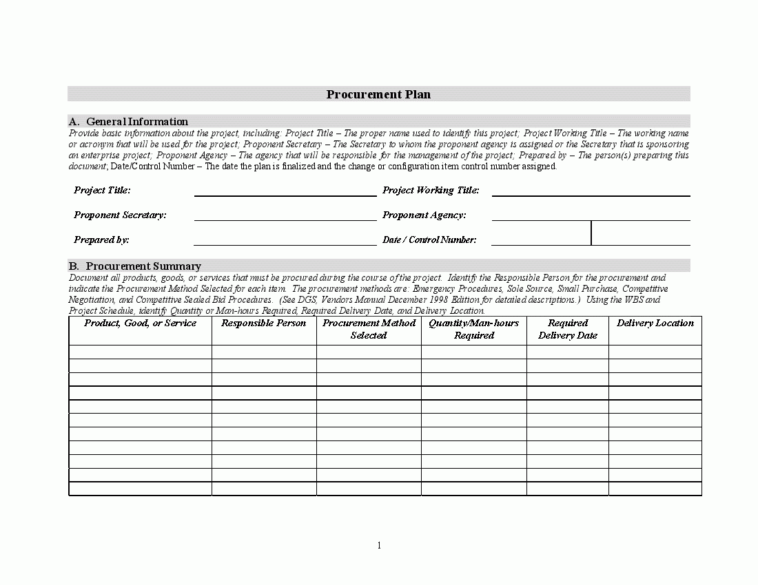 Procurement Plan Template Word