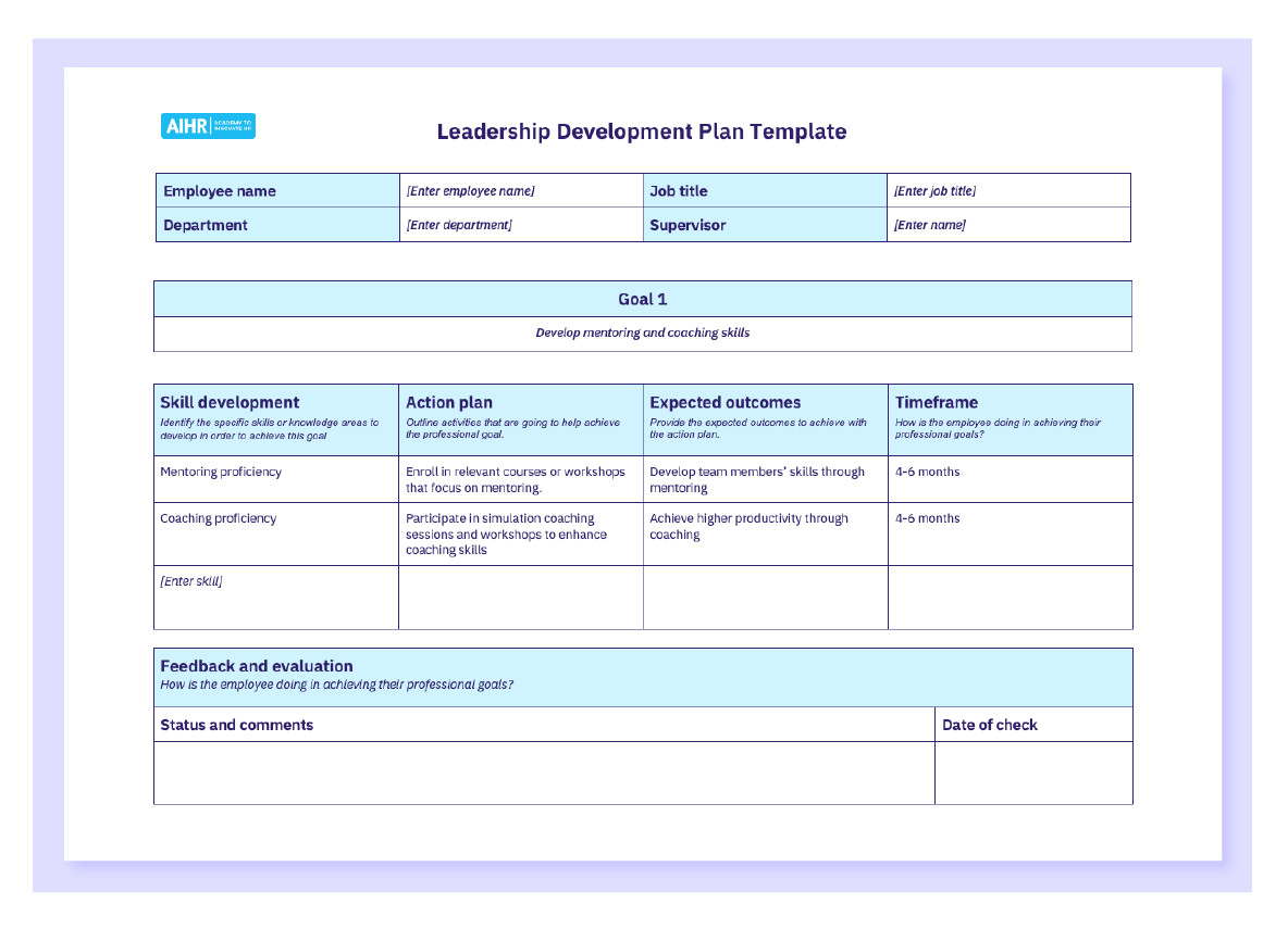Performance And Development Plan Template