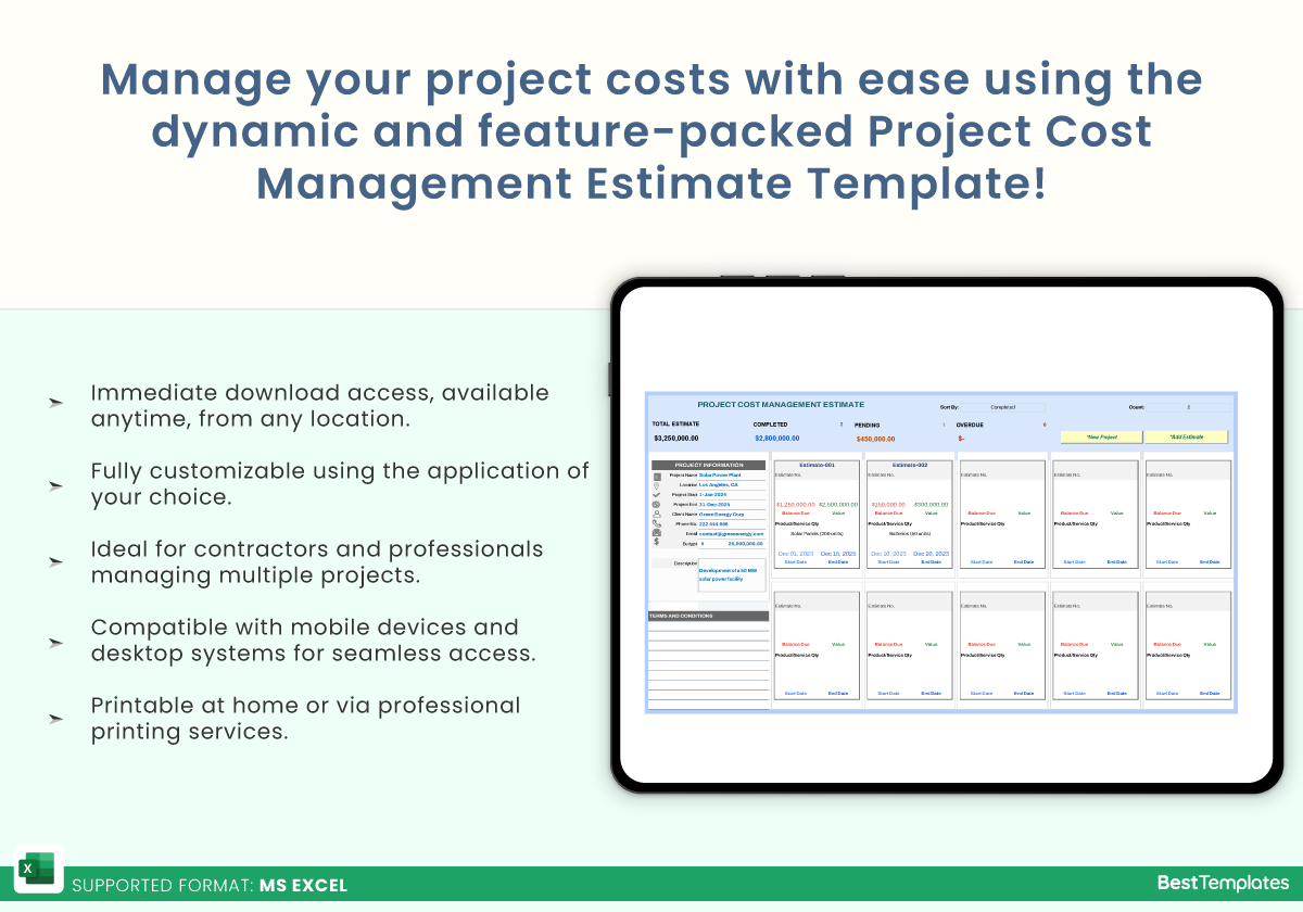 Project Cost Management Estimate Excel Template Best Templates