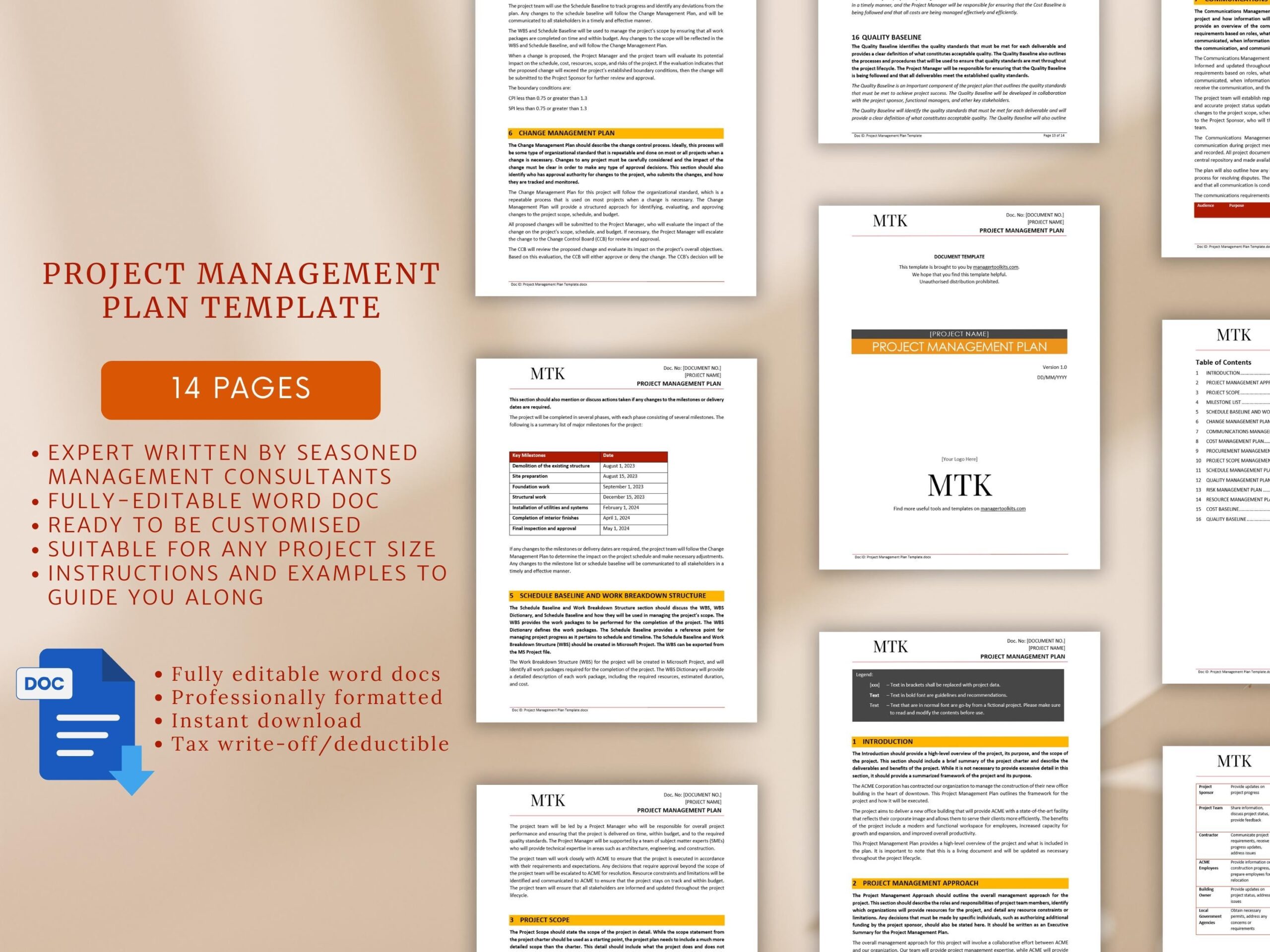 Project Management Plan Template Fully Editable MS Word With 