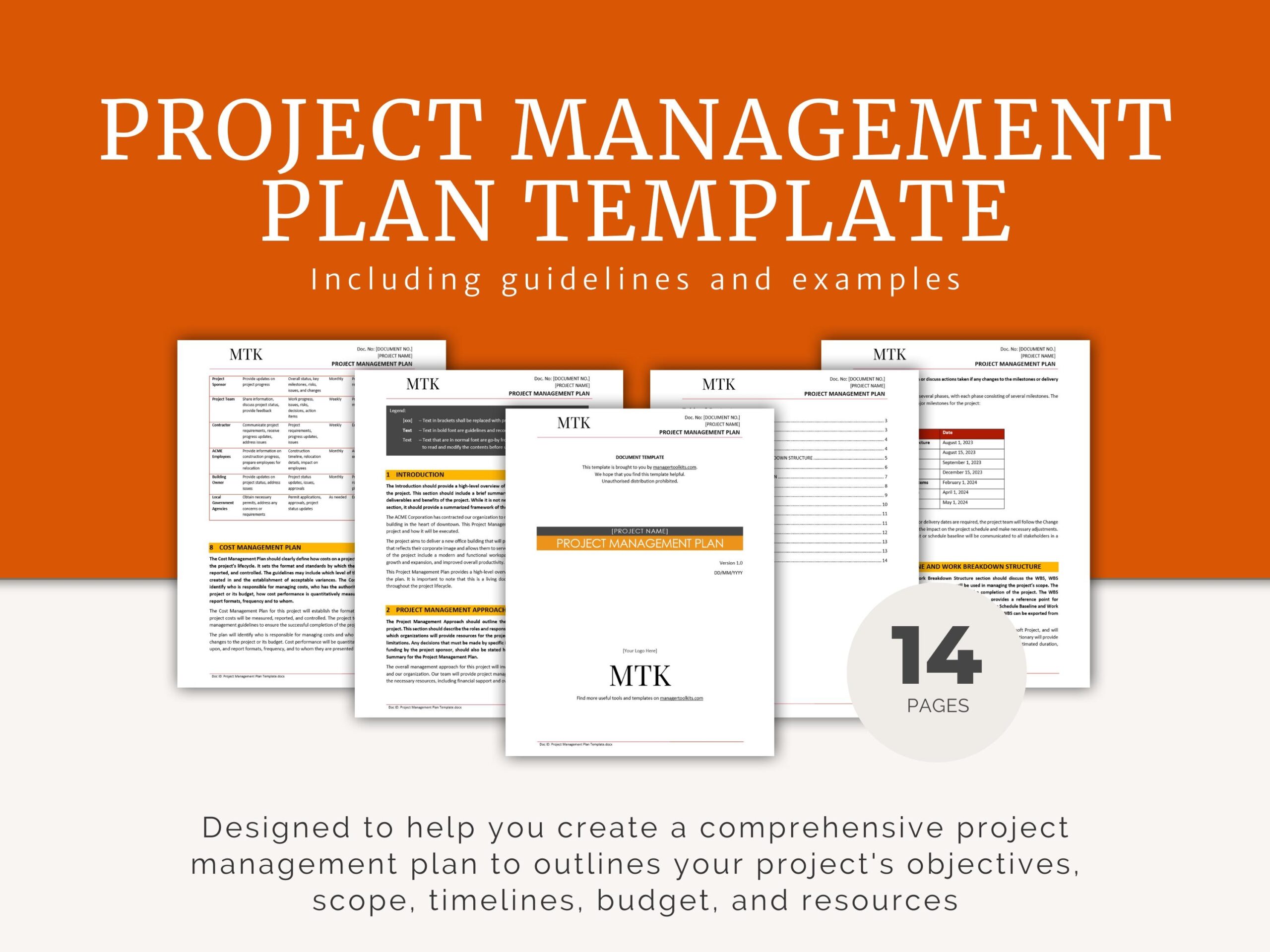 Project Management Plan Template Fully Editable MS Word With Examples PMP Project Management PMI Project Planning