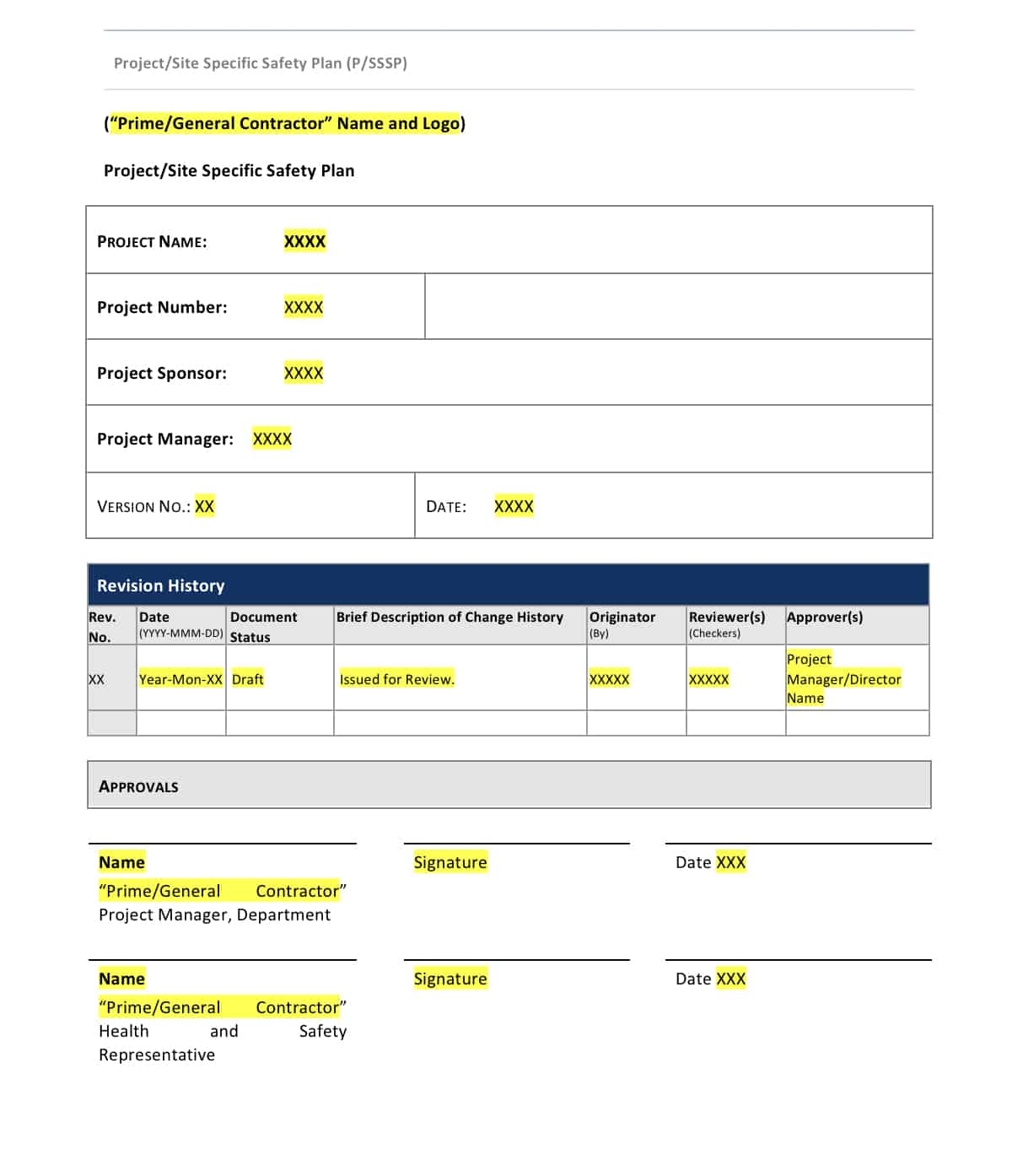 Project Safety Plan Template Construction Files