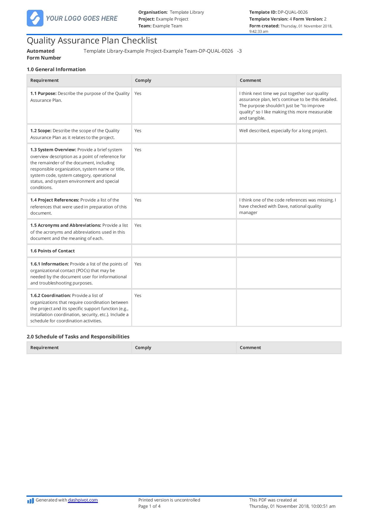 Quality Inspection Plan Template