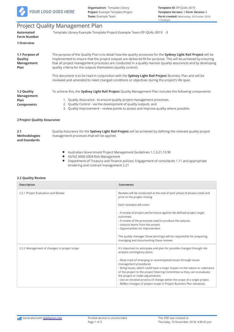 Quality Assurance Plan For Construction Free PDF
