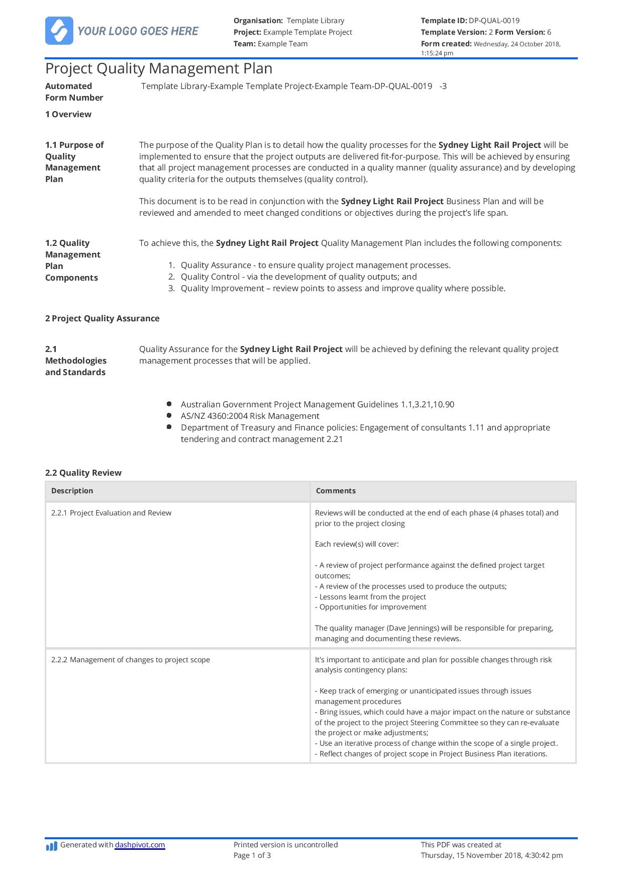 Quality Assurance Plan For Construction Free PDF