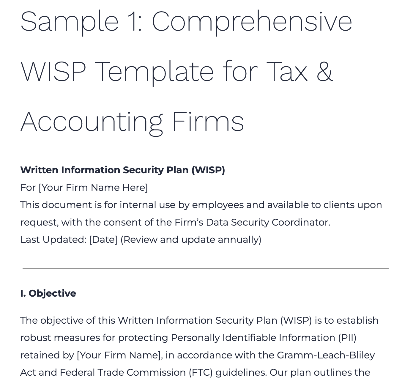 QuickStart WISP Template For Tax Professionals Tax U0026 Accounting 