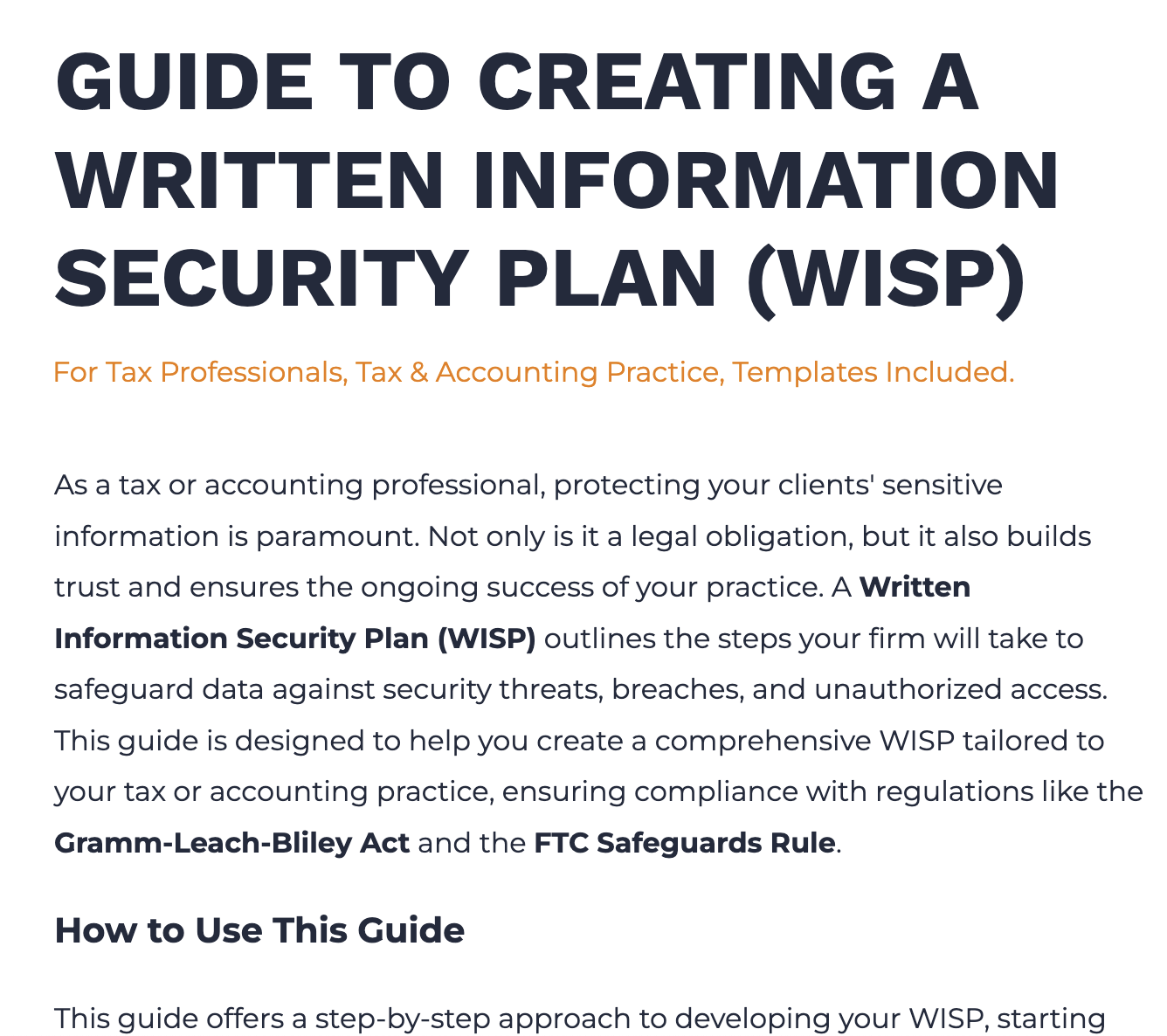 QuickStart WISP Template For Tax Professionals Tax U0026 Accounting 