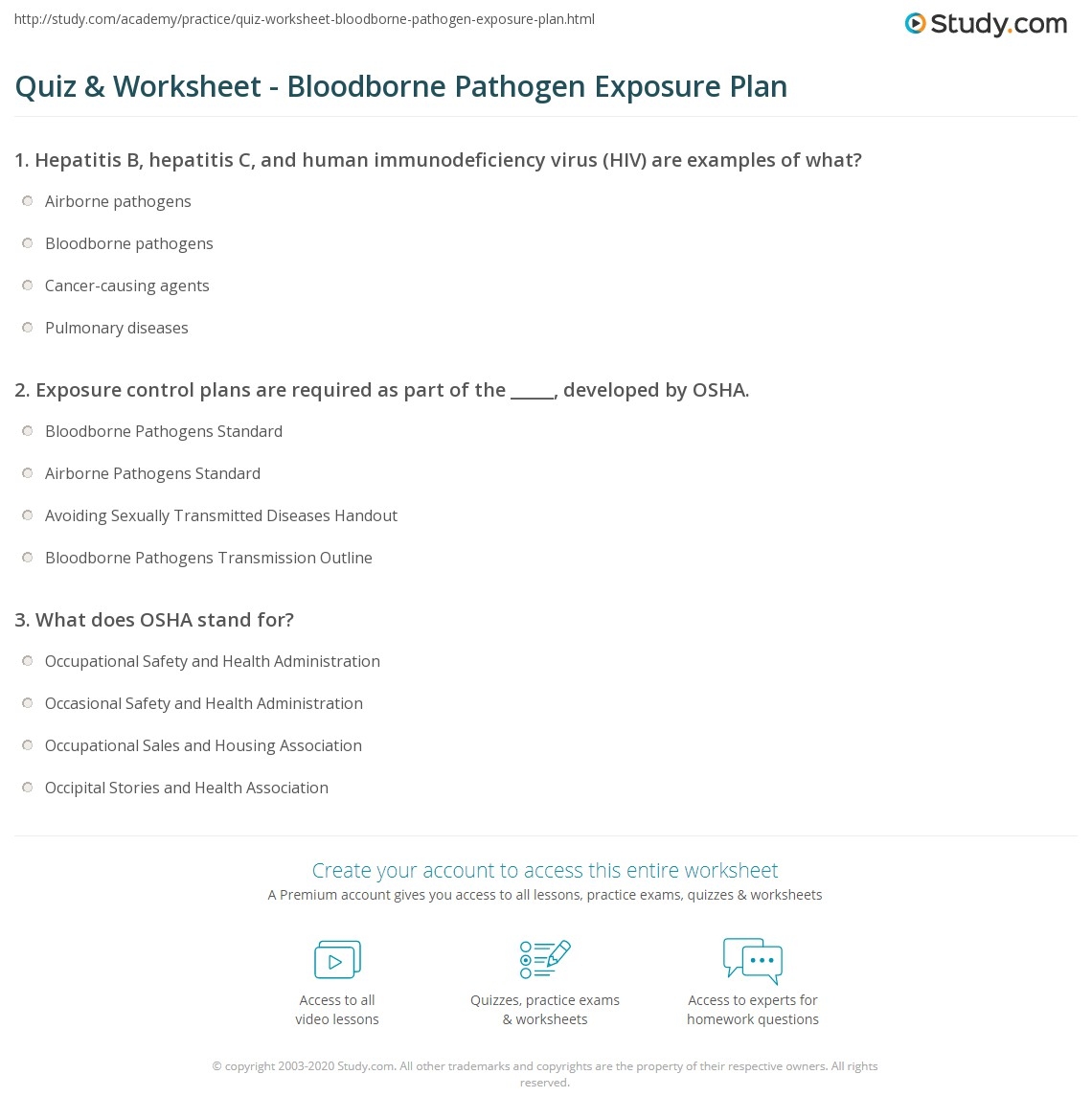 Quiz U0026 Worksheet Bloodborne Pathogen Exposure Plan Study