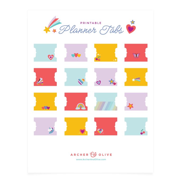 Rainbow Sparkle Printable Planner Tabs Archer And Olive Worksheets Library