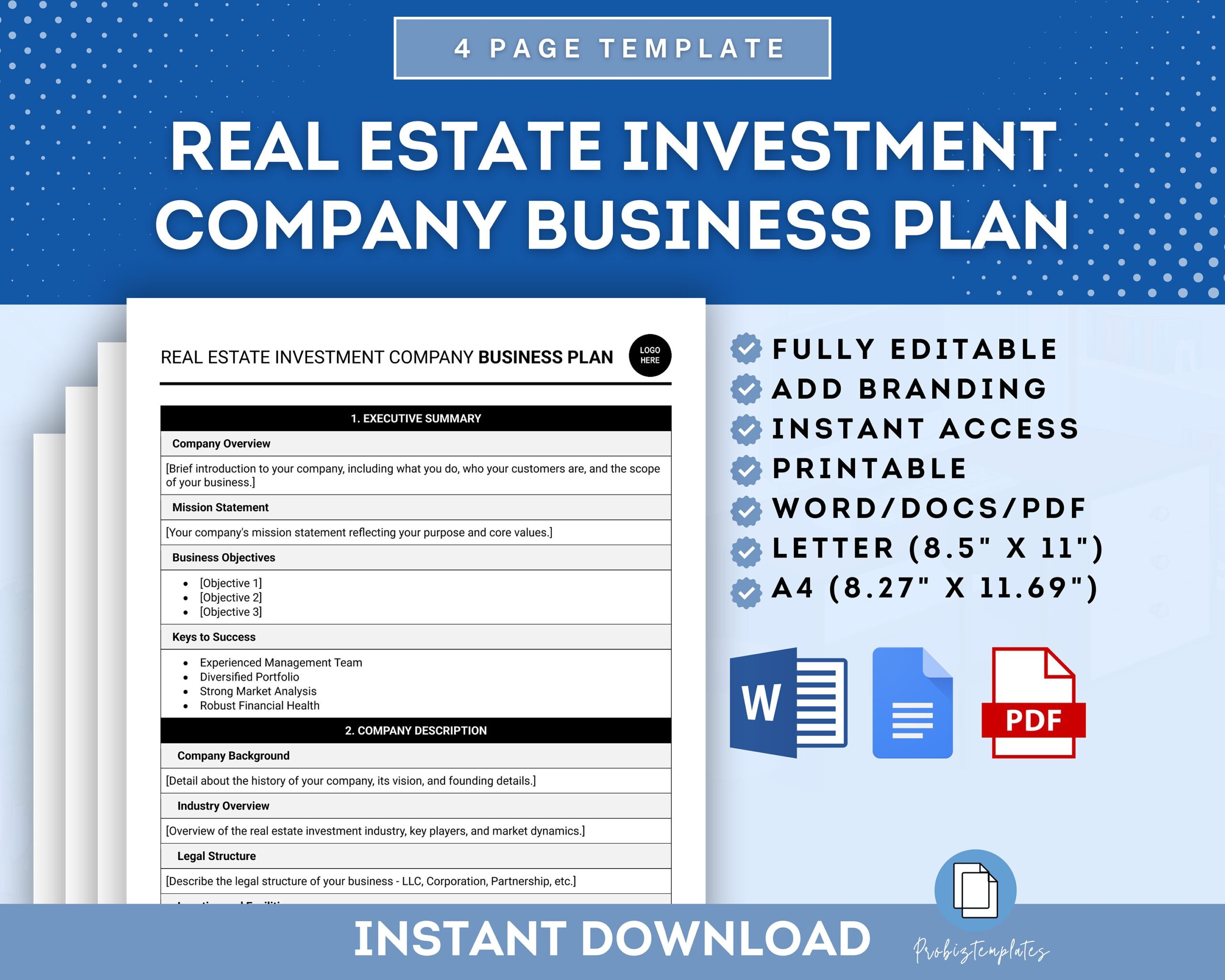 Real Estate Investment Company Business Plan Template Real Estate Investment Business Plan Property Investment Company Business Plan Etsy UK