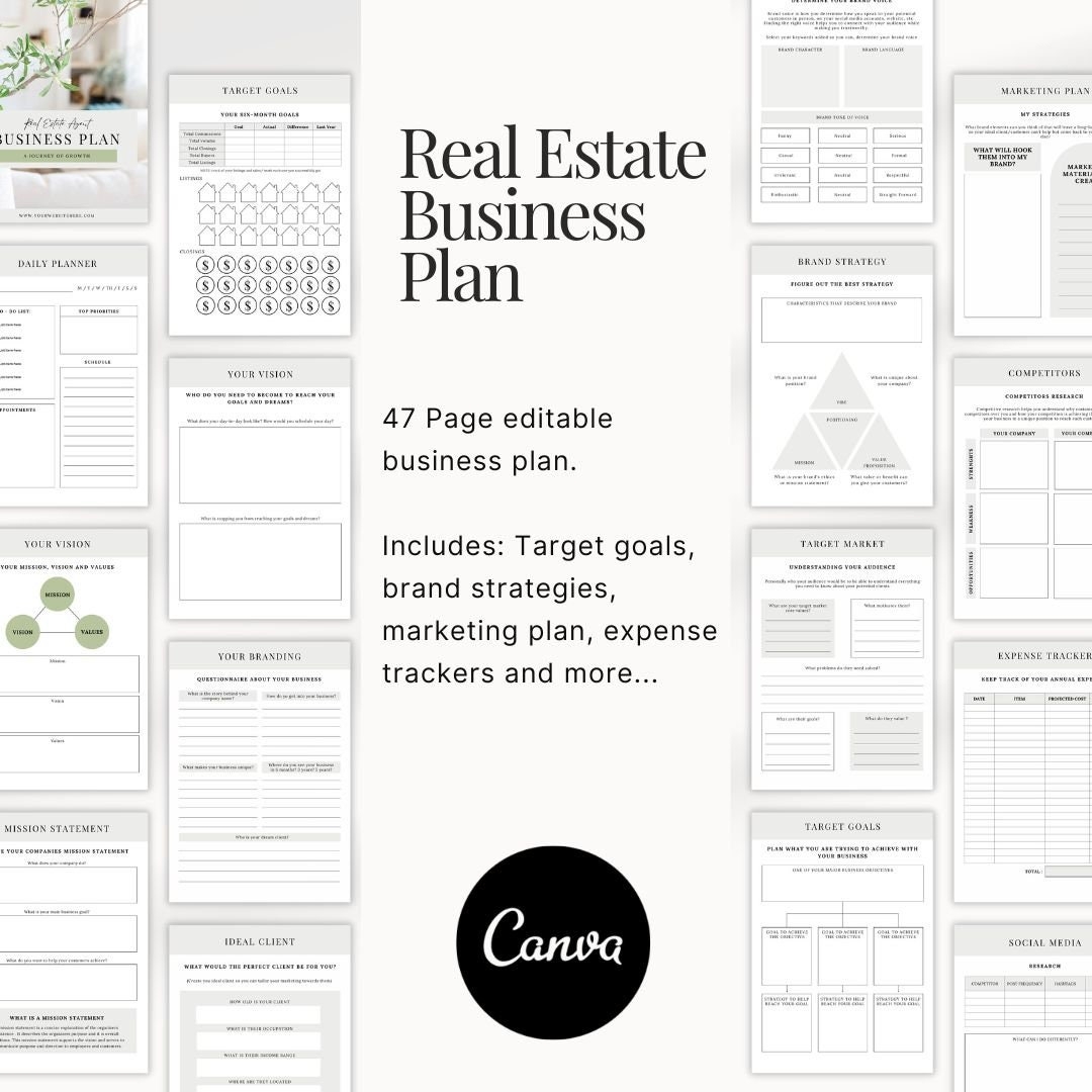 Realtor Business Plan Real Estate Business Plan Template Realtor Business Startup Business Real Estate Template Marketing Plan Etsy