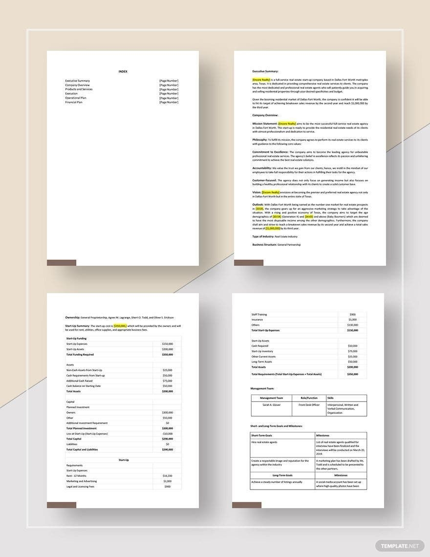 Realtor Business Plan Template