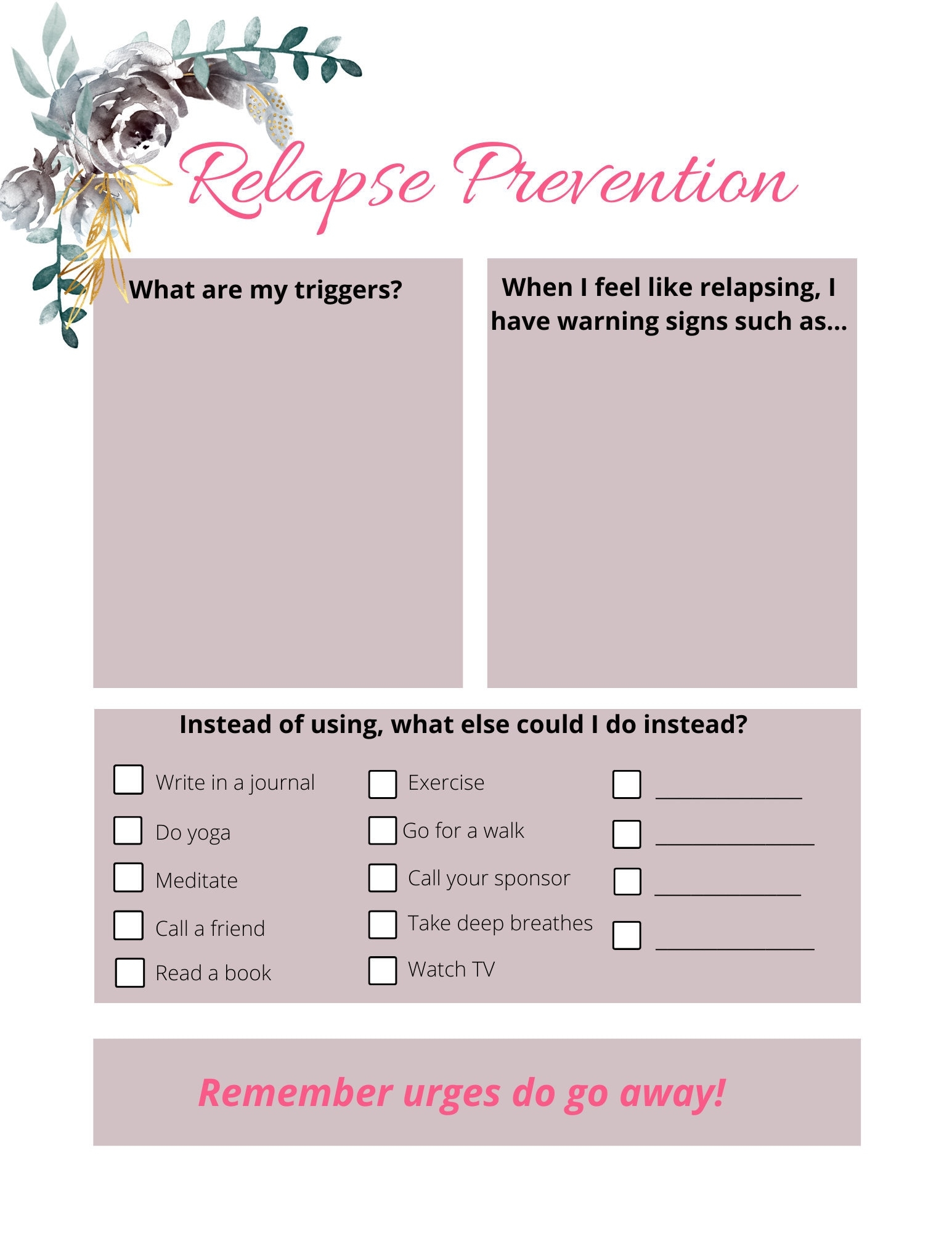 Relapse Prevention Plan Printable