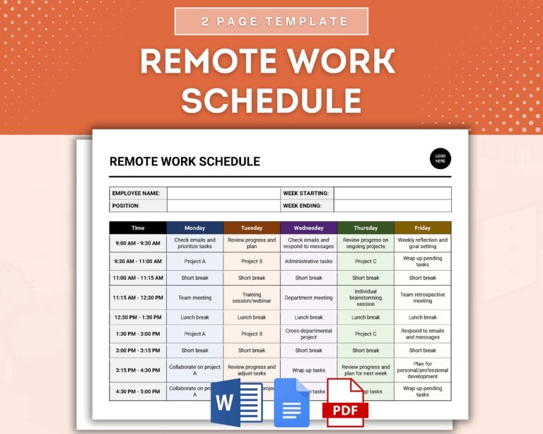 Remote Work Schedule Template Virtual Work Timetable Telecommuting Schedule Remote Work Time Management Virtual Work Hours Planner Etsy