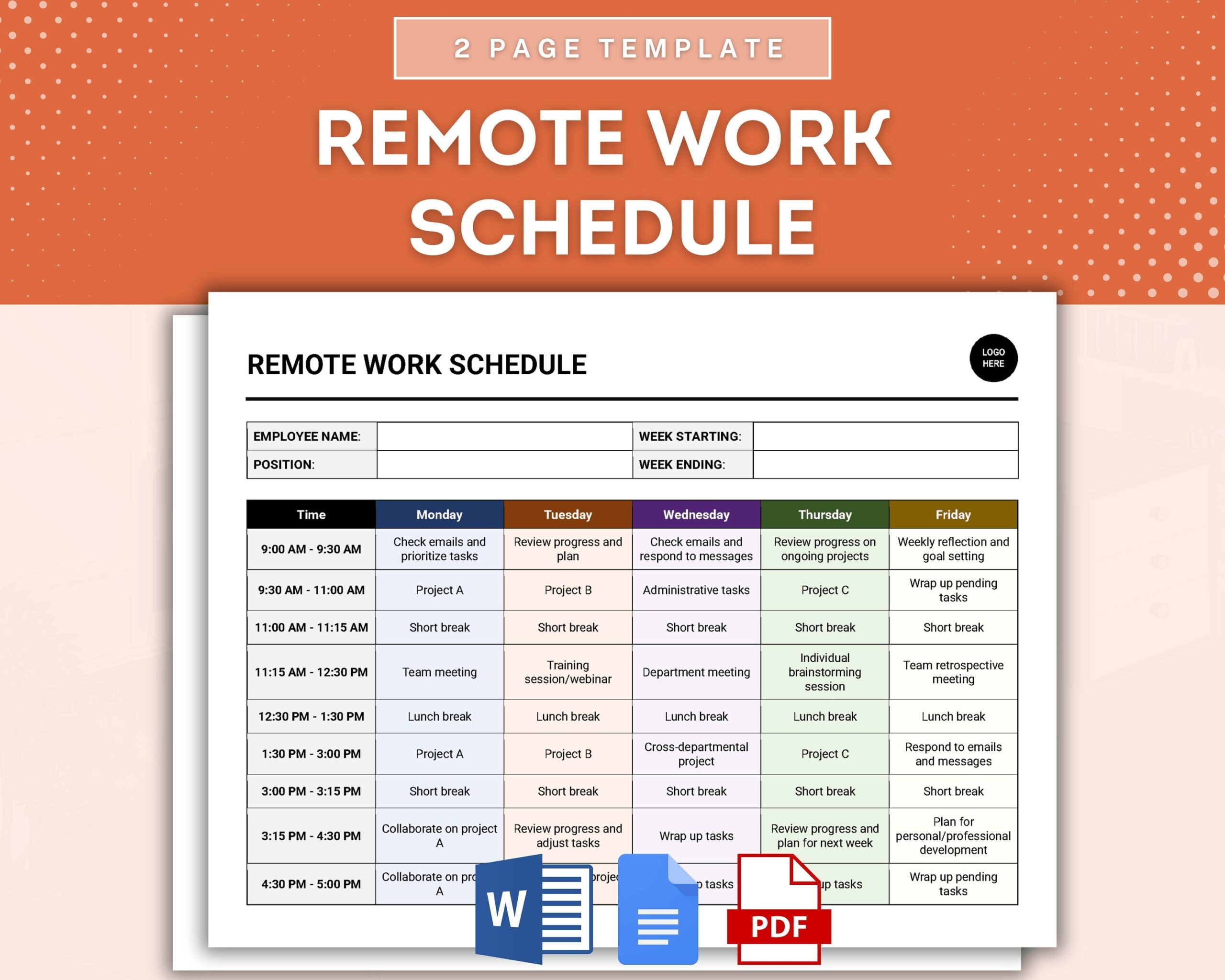Remote Work Schedule Template Virtual Work Timetable Telecommuting Schedule Remote Work Time Management Virtual Work Hours Planner Etsy