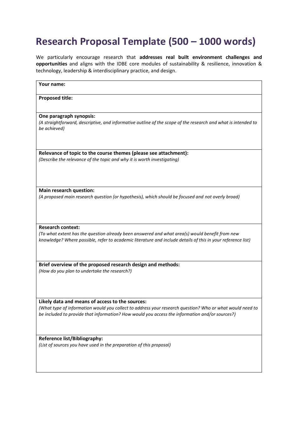 Research Proposal Template 500 1000 Words Download Printable PDF Templateroller