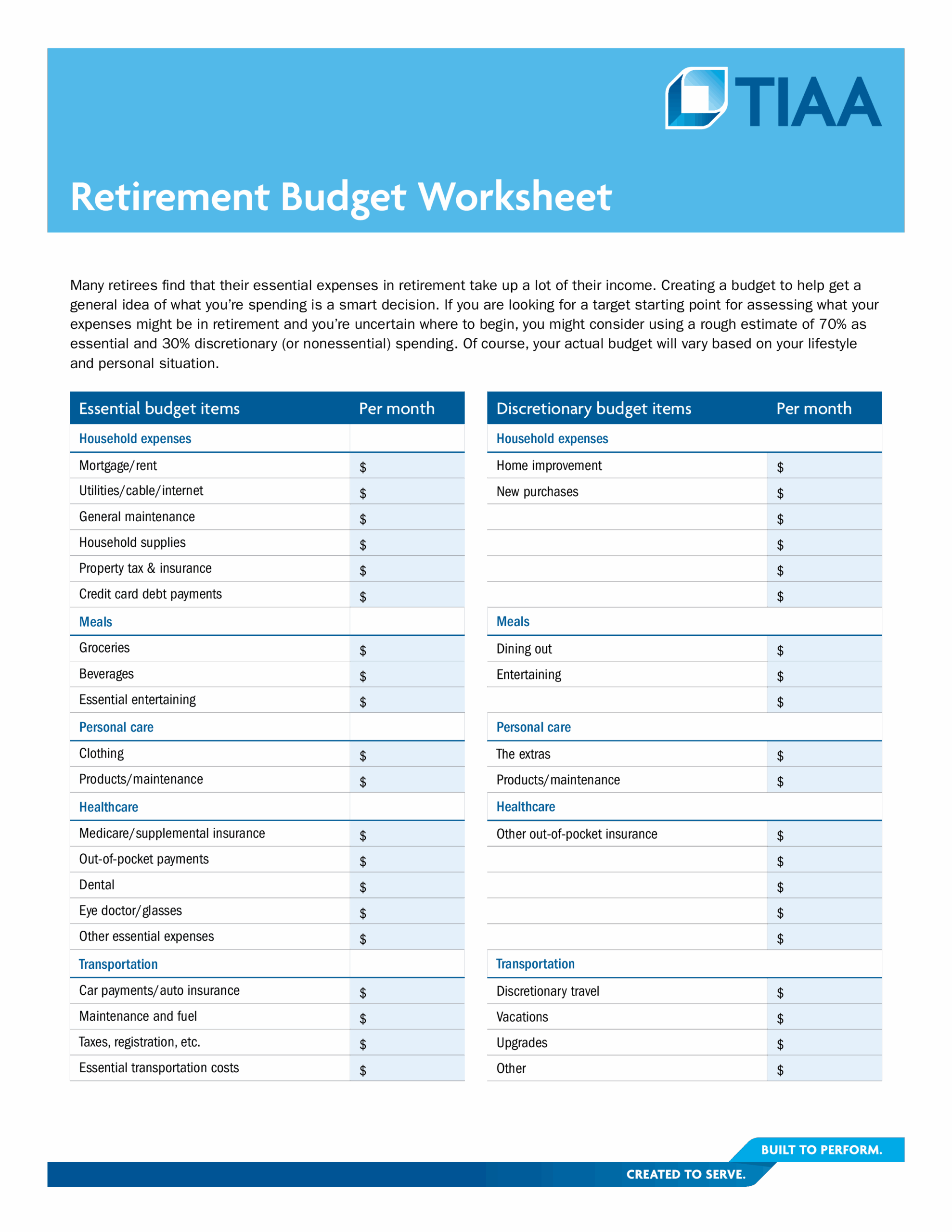 Retirement Budget Planner Template