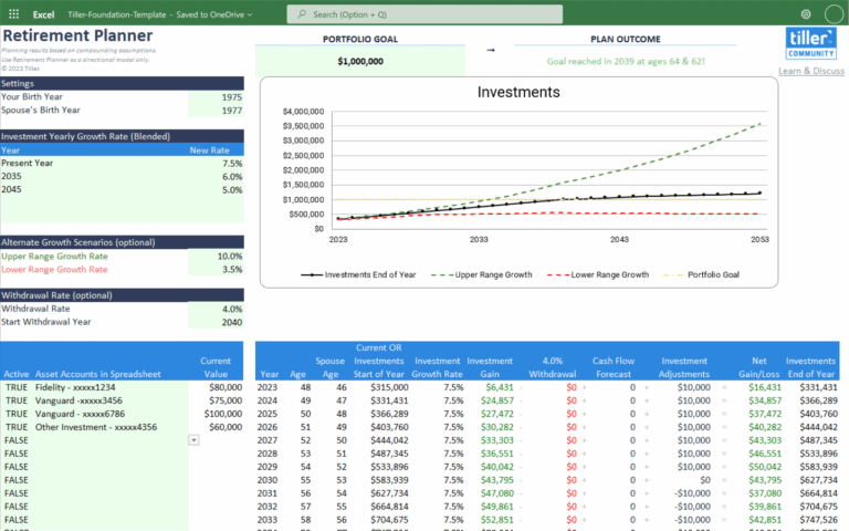 Retirement Planner Spreadsheet For Excel Tiller
