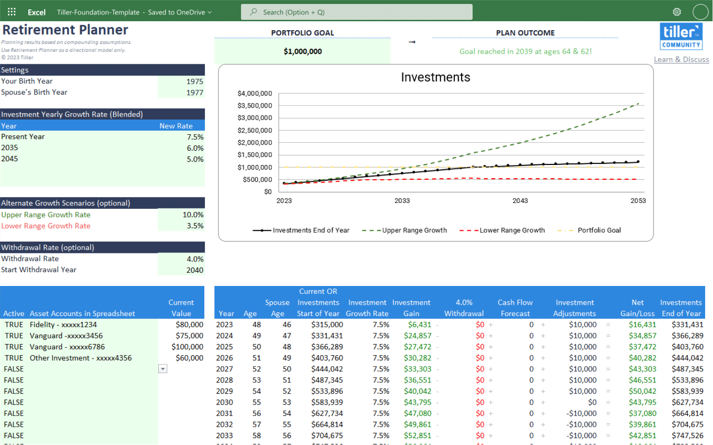 Retirement Planner Spreadsheet For Excel Tiller