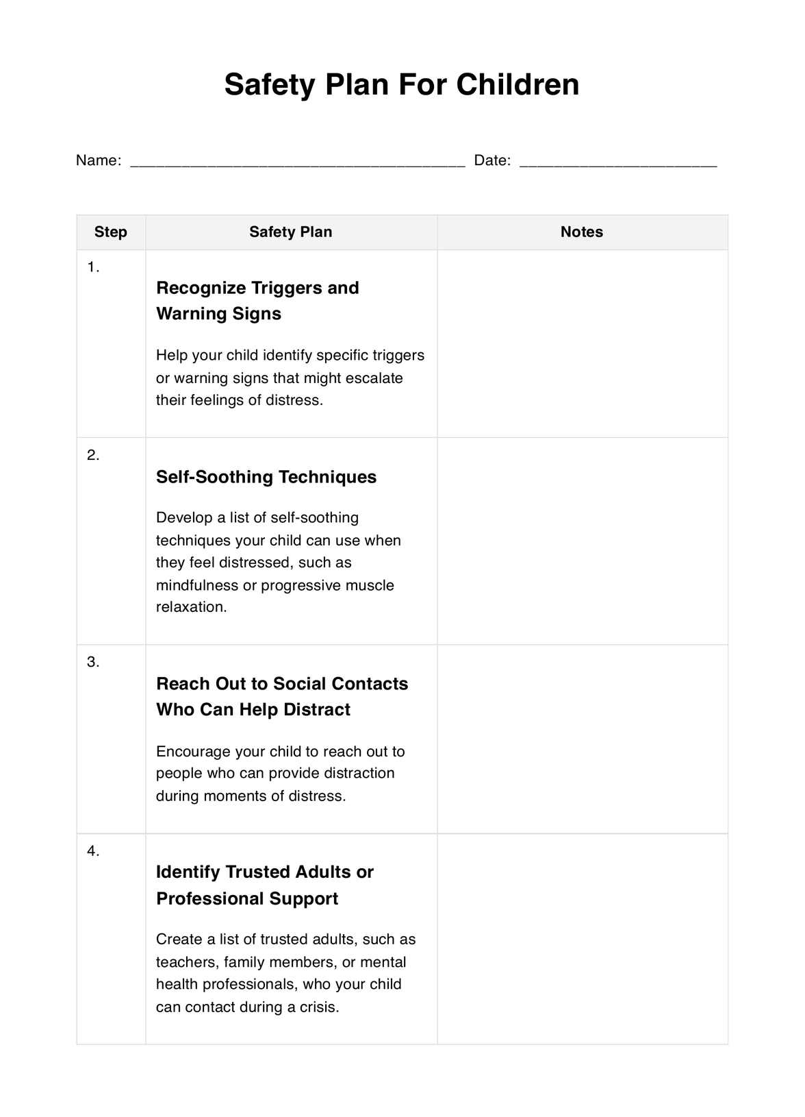 Safety Plan For Children U0026 Example Free PDF Download