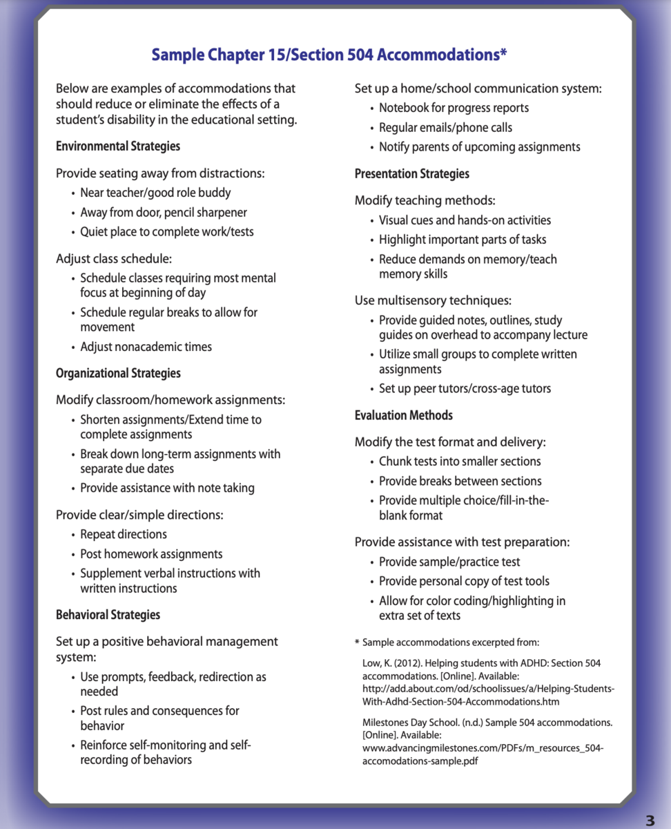 Sample 504 Accommodations 504 Services Punxsutawney Area School District