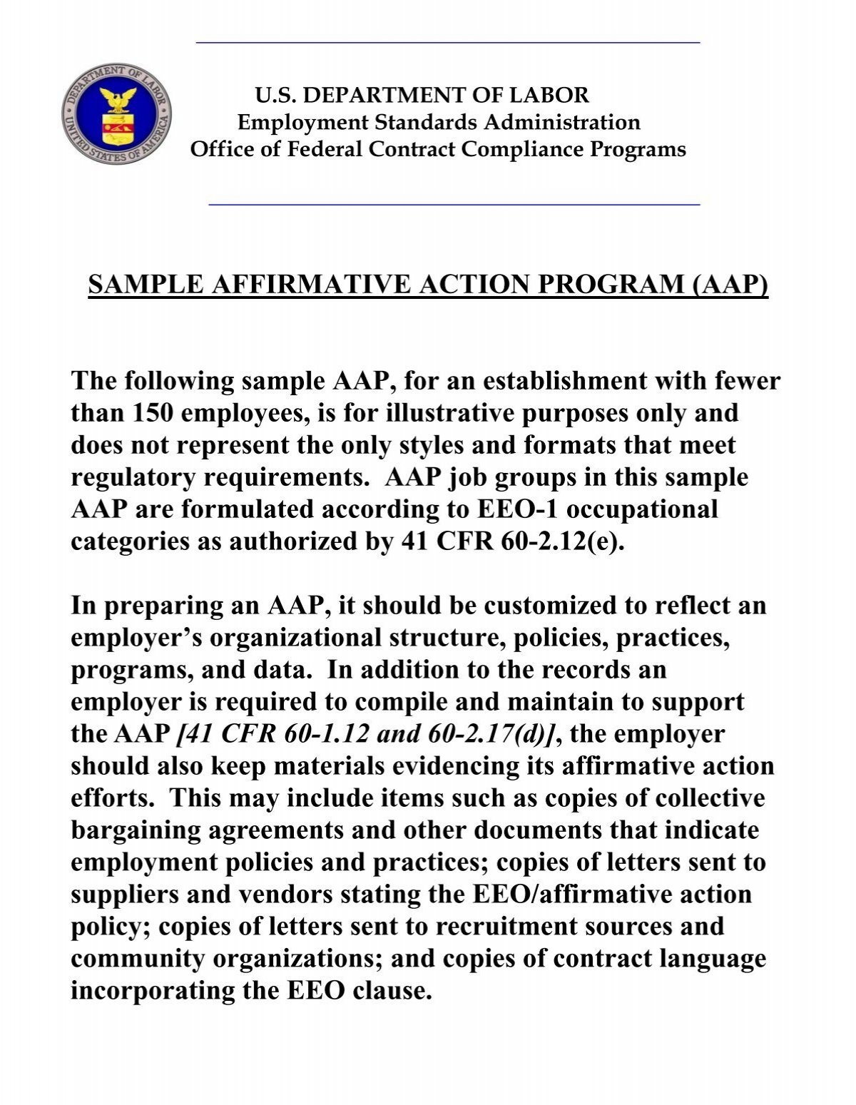 SAMPLE AFFIRMATIVE ACTION PROGRAM AAP The Following 