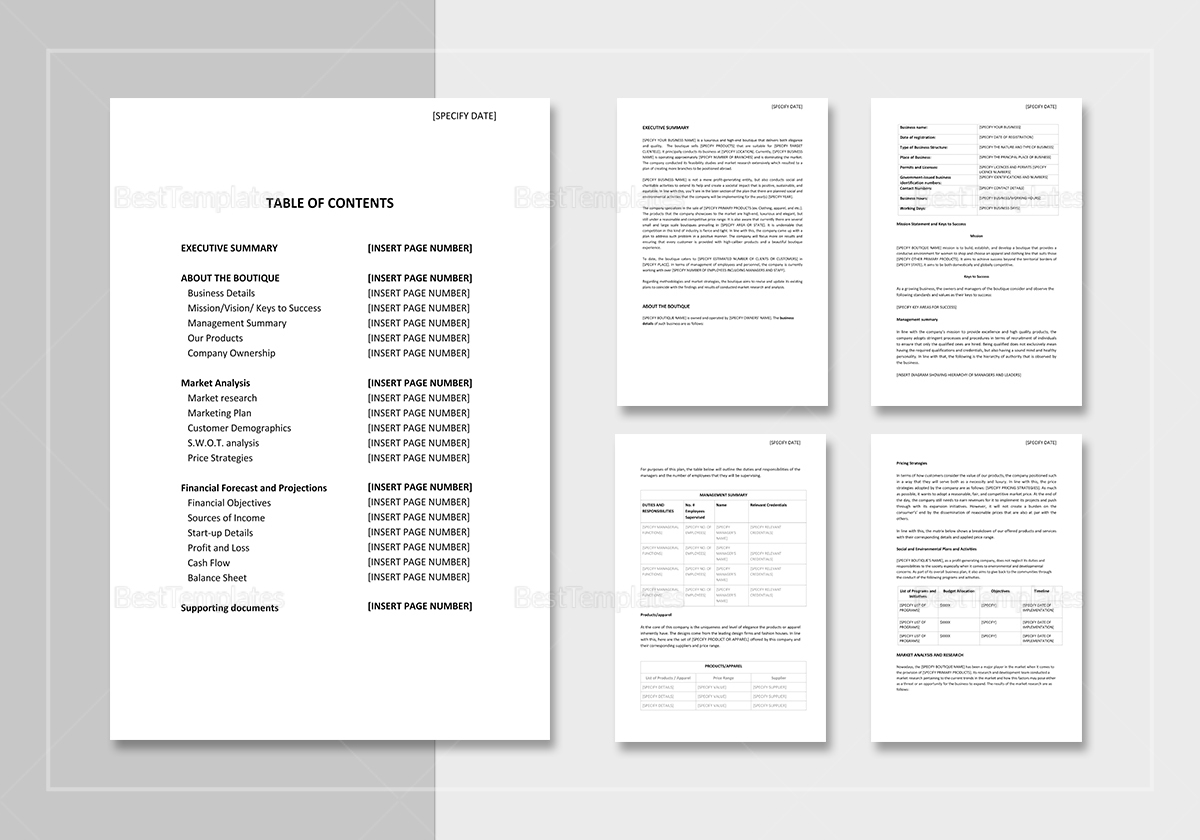 Sample Boutique Business Plan Template In Word Google Docs Apple Pages