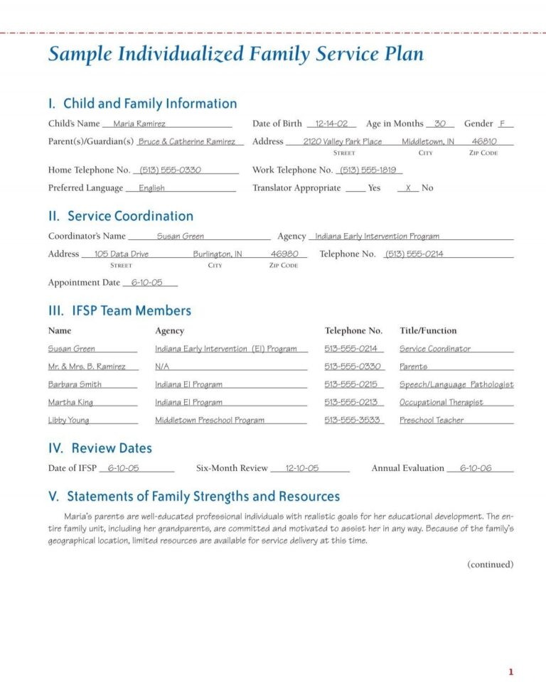 Sample Individualized Family Service Plan 2011Fall Chicago Home