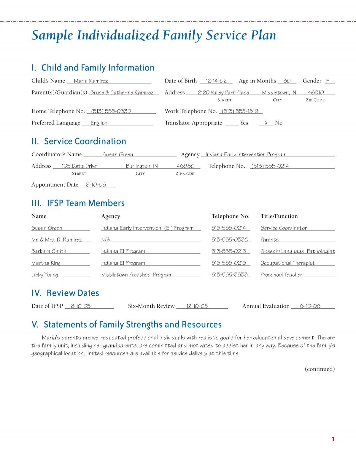 Sample Individualized Family Service Plan 2011Fall Chicago Home