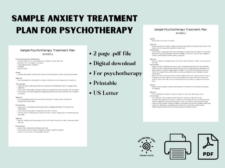 Sample Psychotherapy Treatment Plan For Anxiety Tool For