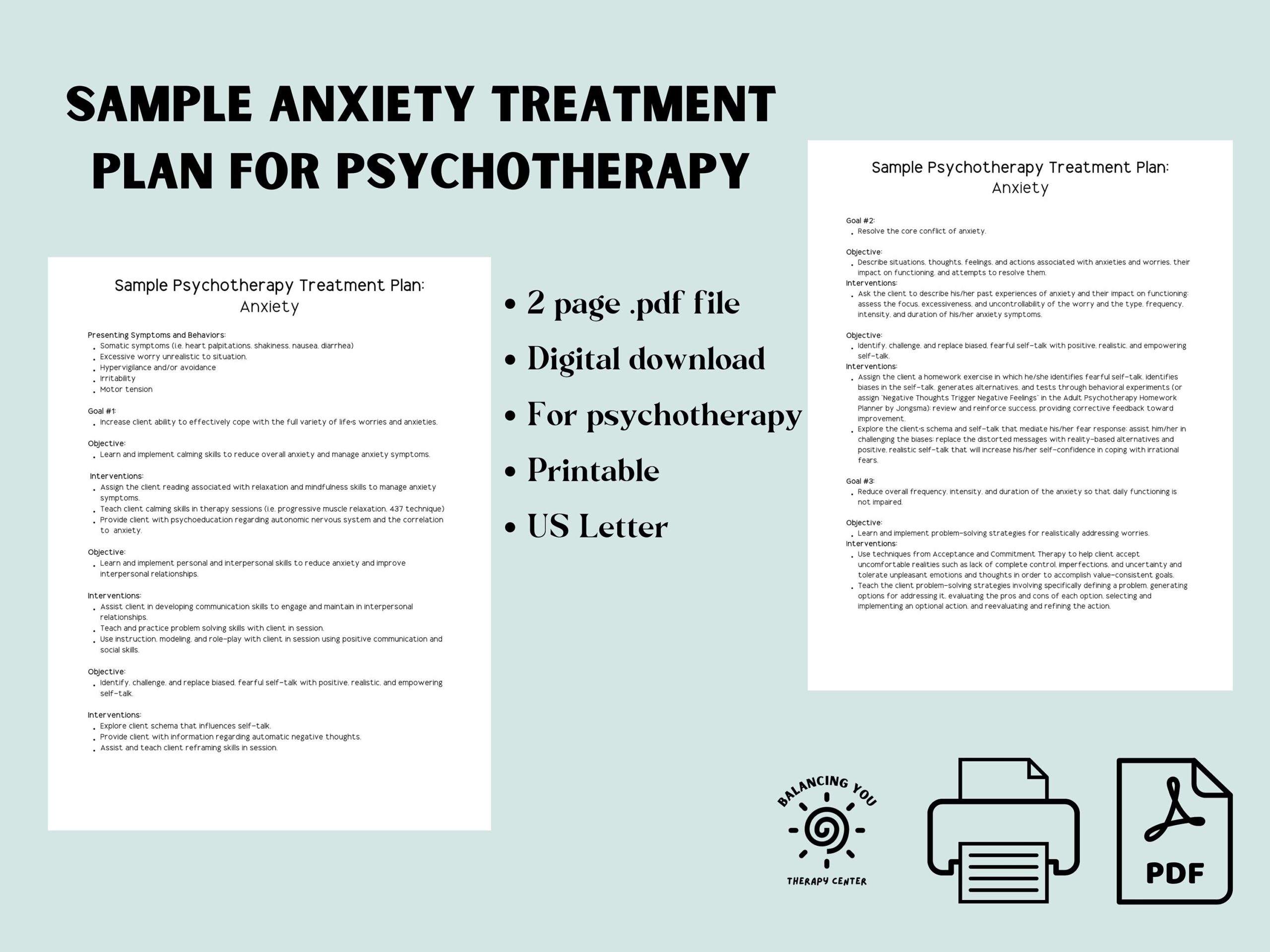 Sample Psychotherapy Treatment Plan For Anxiety Tool For 