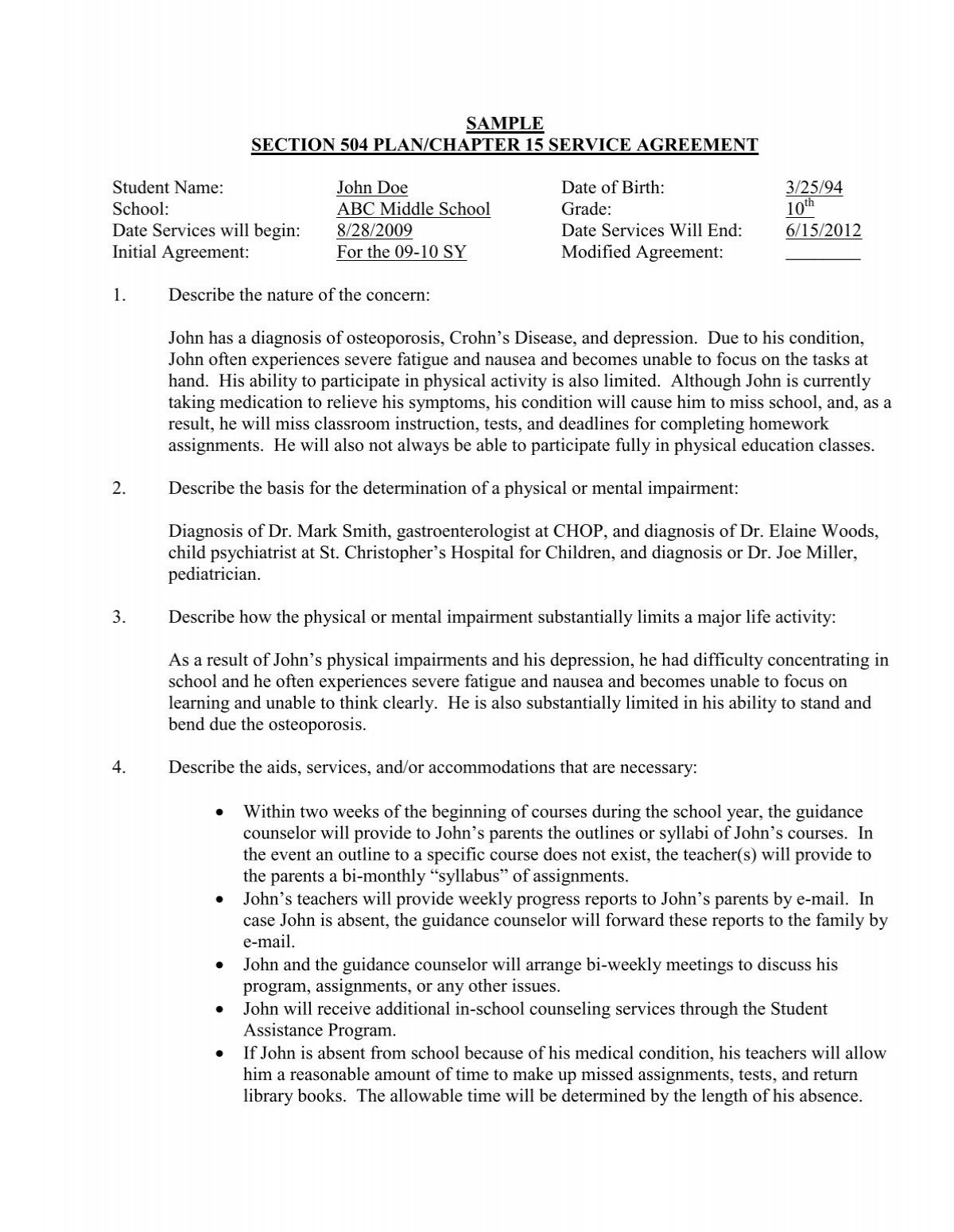 Section 504 Plan Template