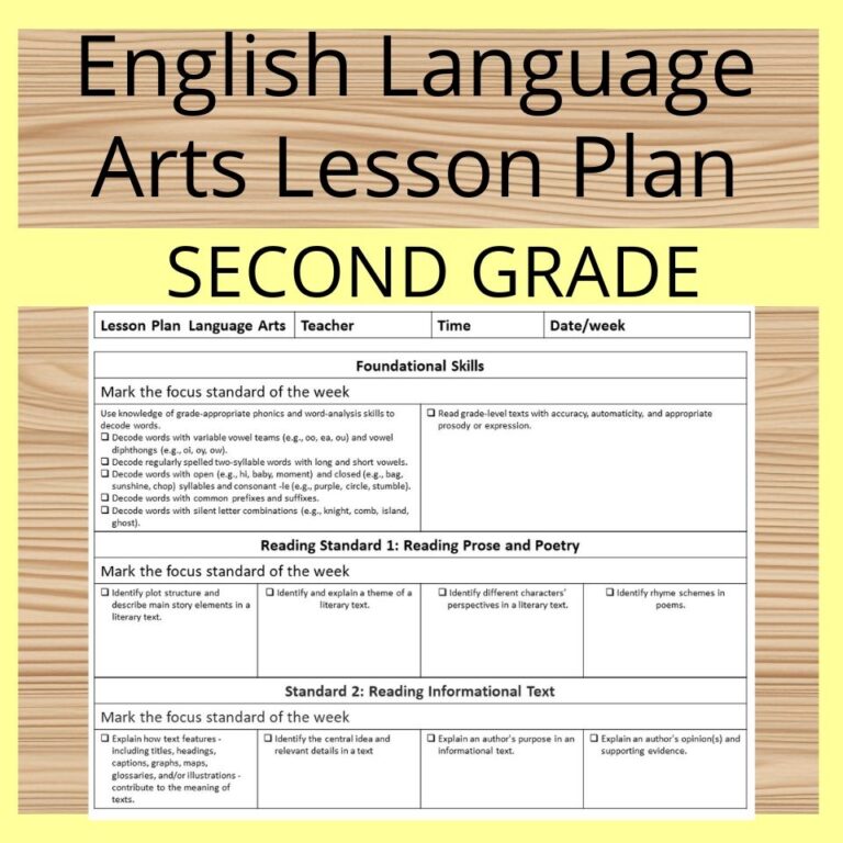 Second Grade English Language Art Lesson Plan Template Classful