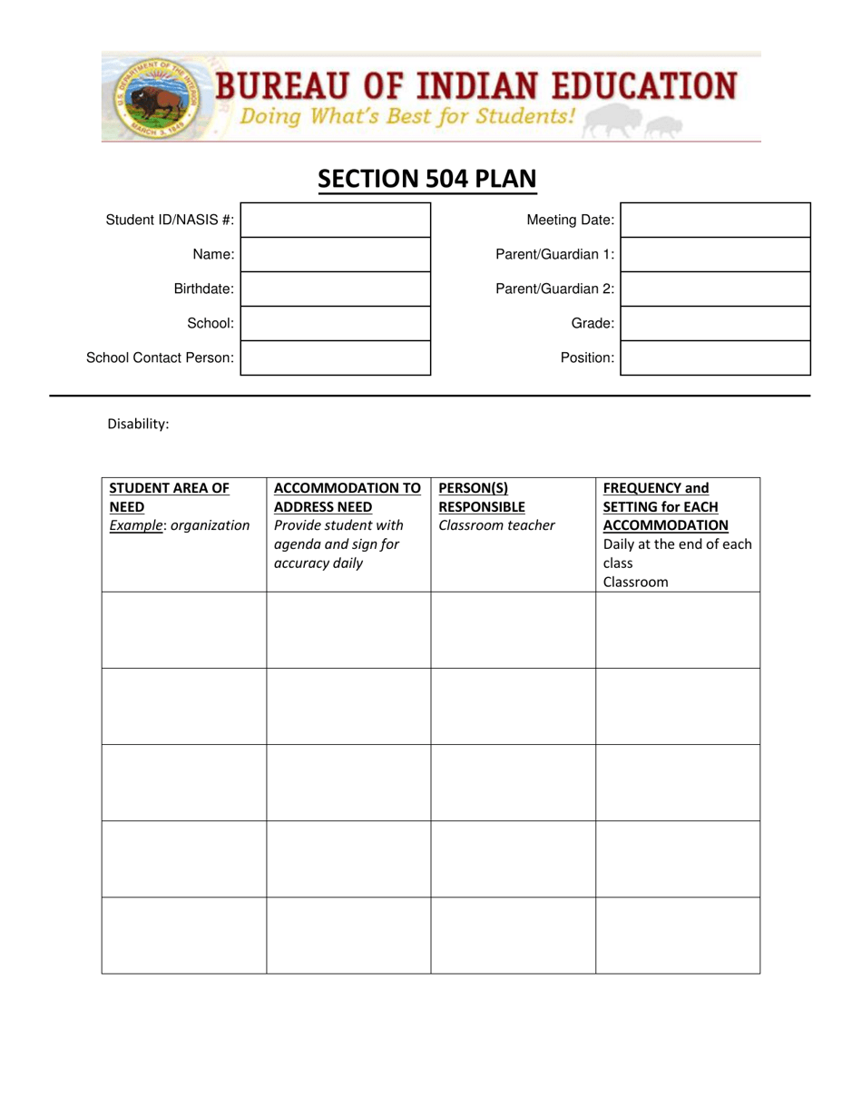 Section 504 Plan Fill Out Sign Online And Download PDF Templateroller