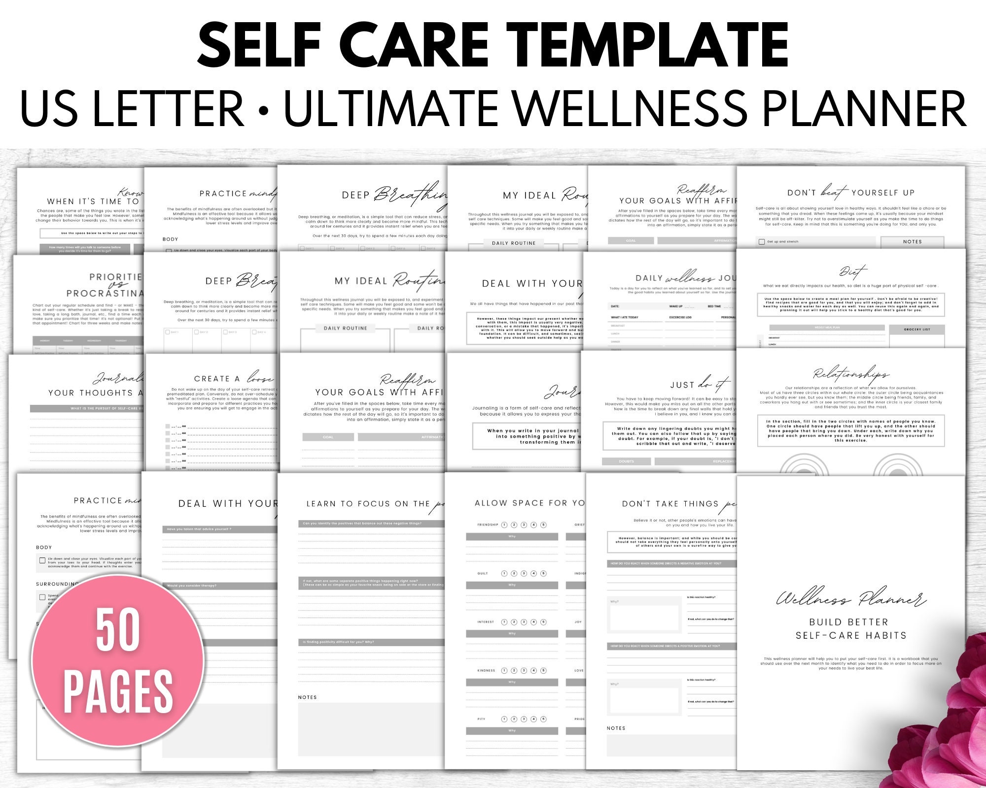 Self Care Template Wellness Planner Mental Health Journal Self Care Kit Self Care Guide Wellness Guide Printable PDF Etsy
