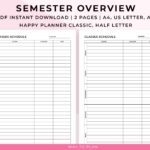 Semester Overview Template Weekly Class Schedule Course Subject Overview One Page Minimalist Planner Insert Printable PDF A4 A5 Letter Etsy
