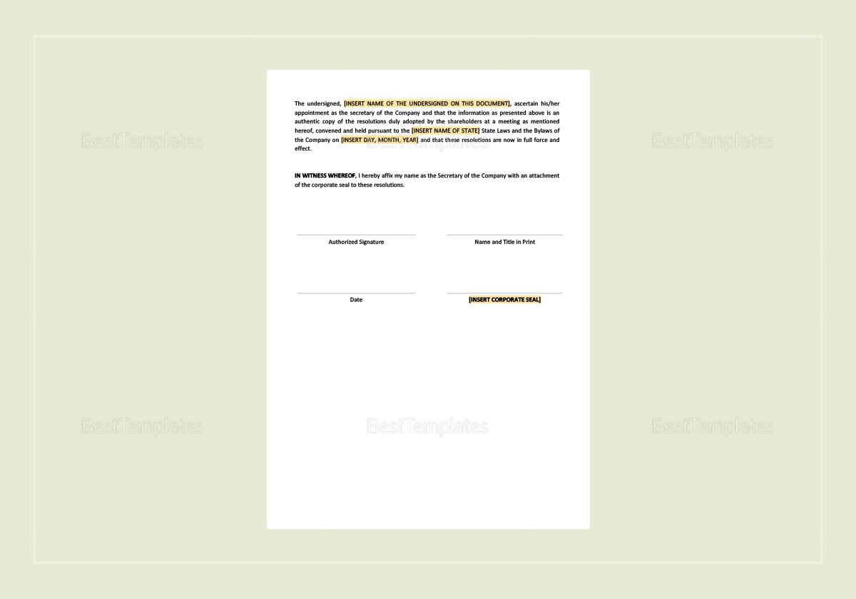 Shareholders Resolution Approving Voluntary Dissolution Of The Company Template In Word Apple Pages