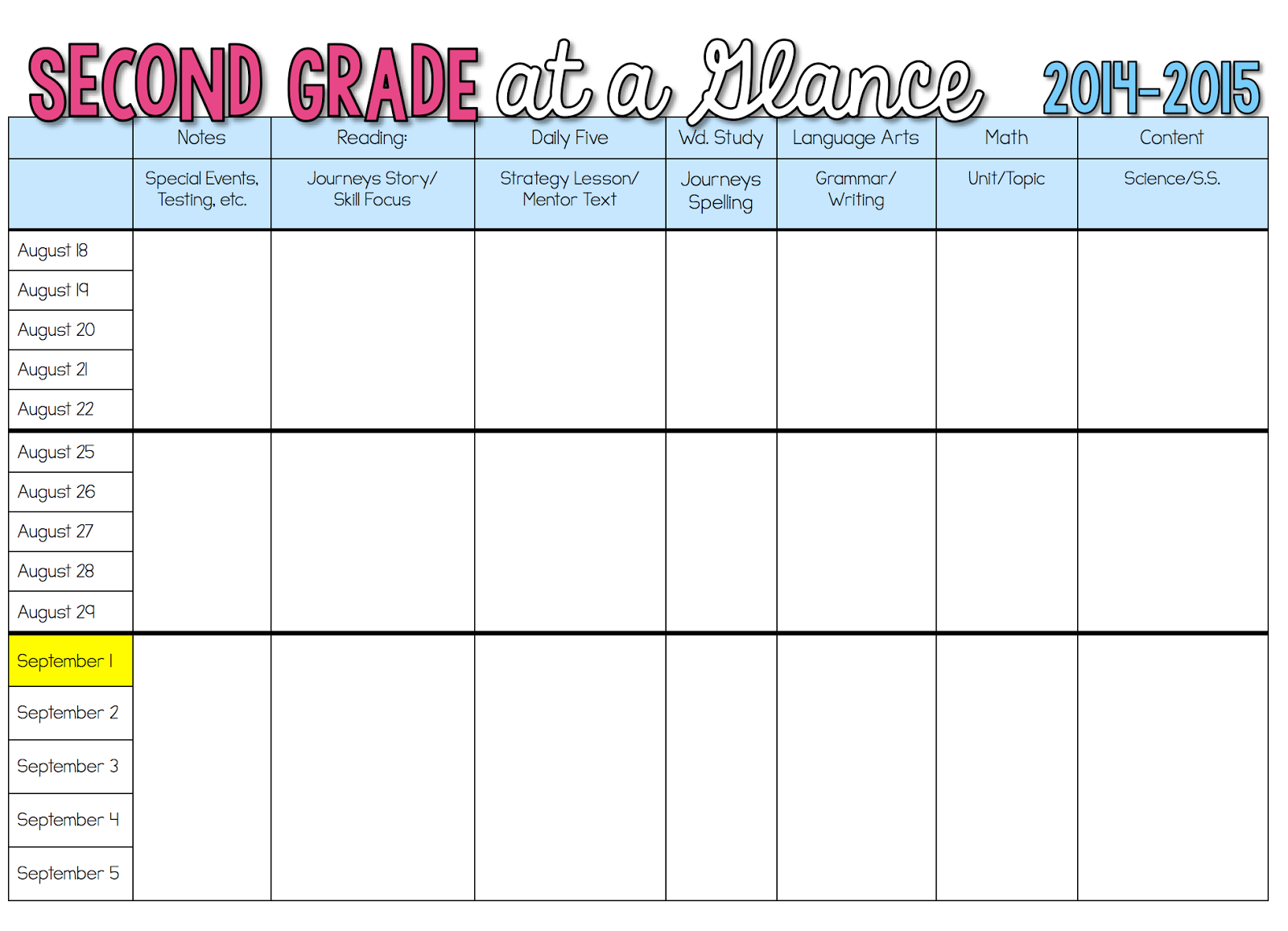 Sharing My Long Range Plans Sunny Days In Second Grade