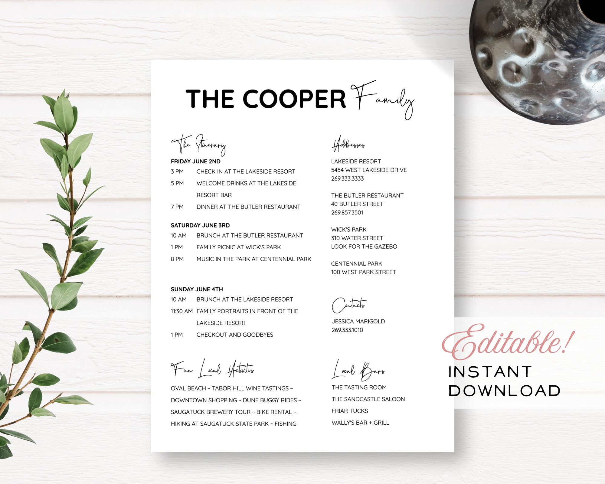 Simple Family Reunion Editable Customizable Event Itinerary Details Laura Kinker