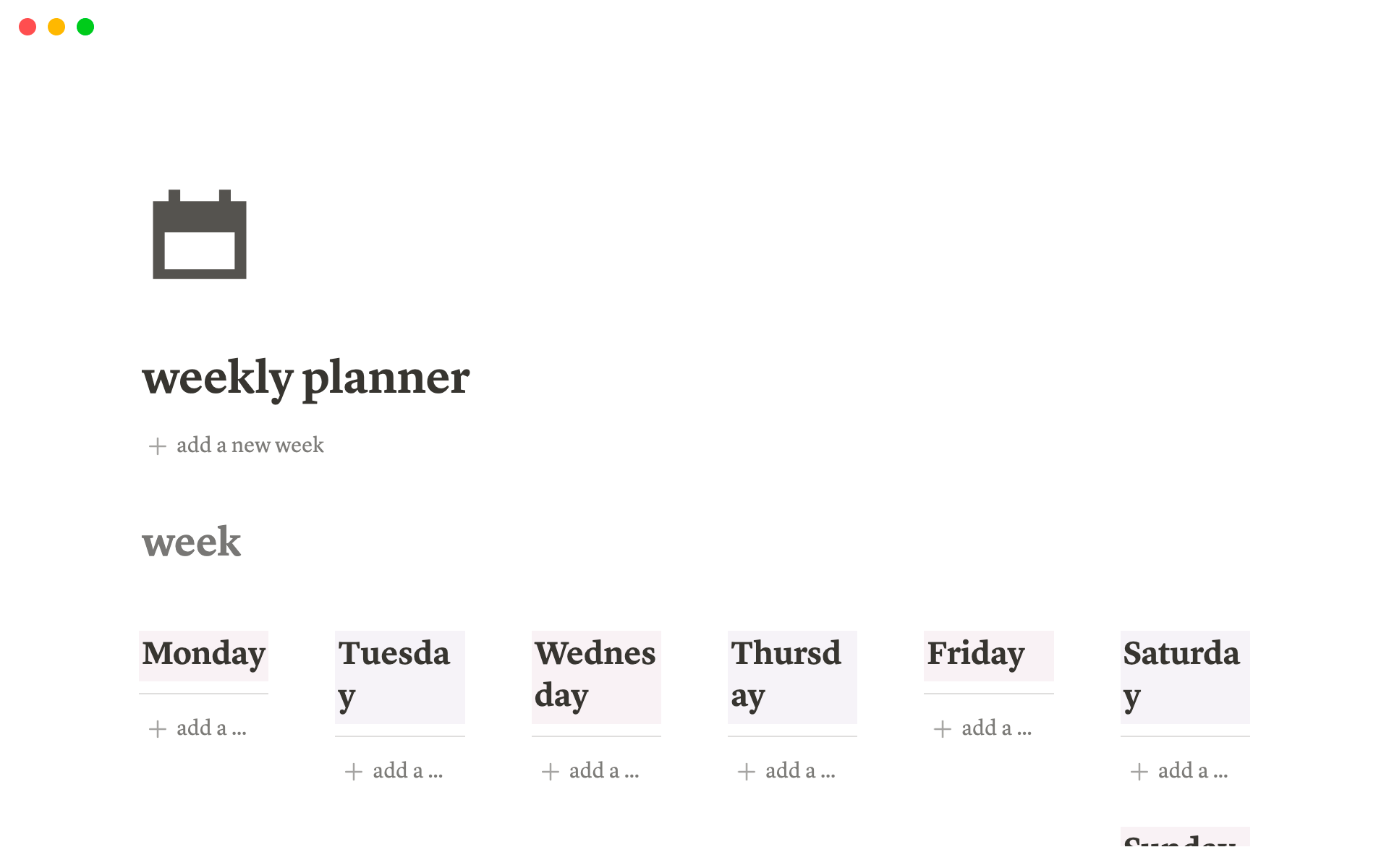 Weekly Plan Template Notion