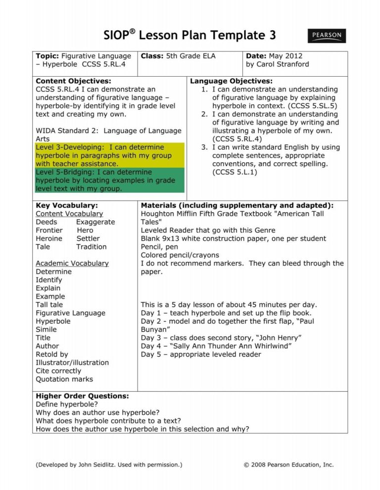 SIOP Lesson Plan Template 3 Washoe County School District
