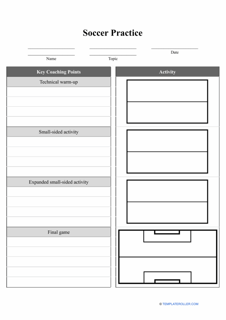Soccer Practice Template Download Printable PDF Templateroller