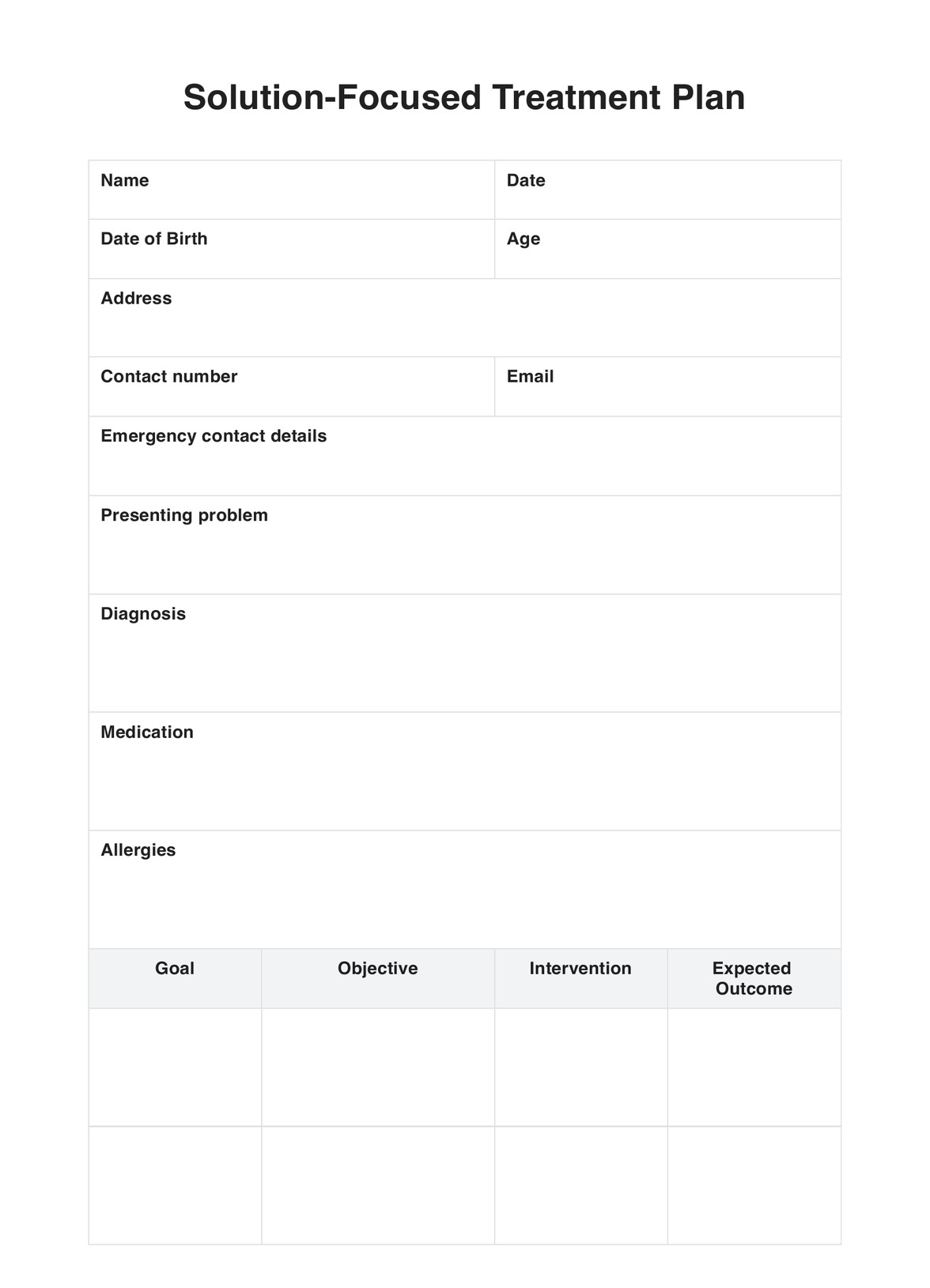 Solution Focused Therapy Treatment Plan U0026 Example Free PDF Download