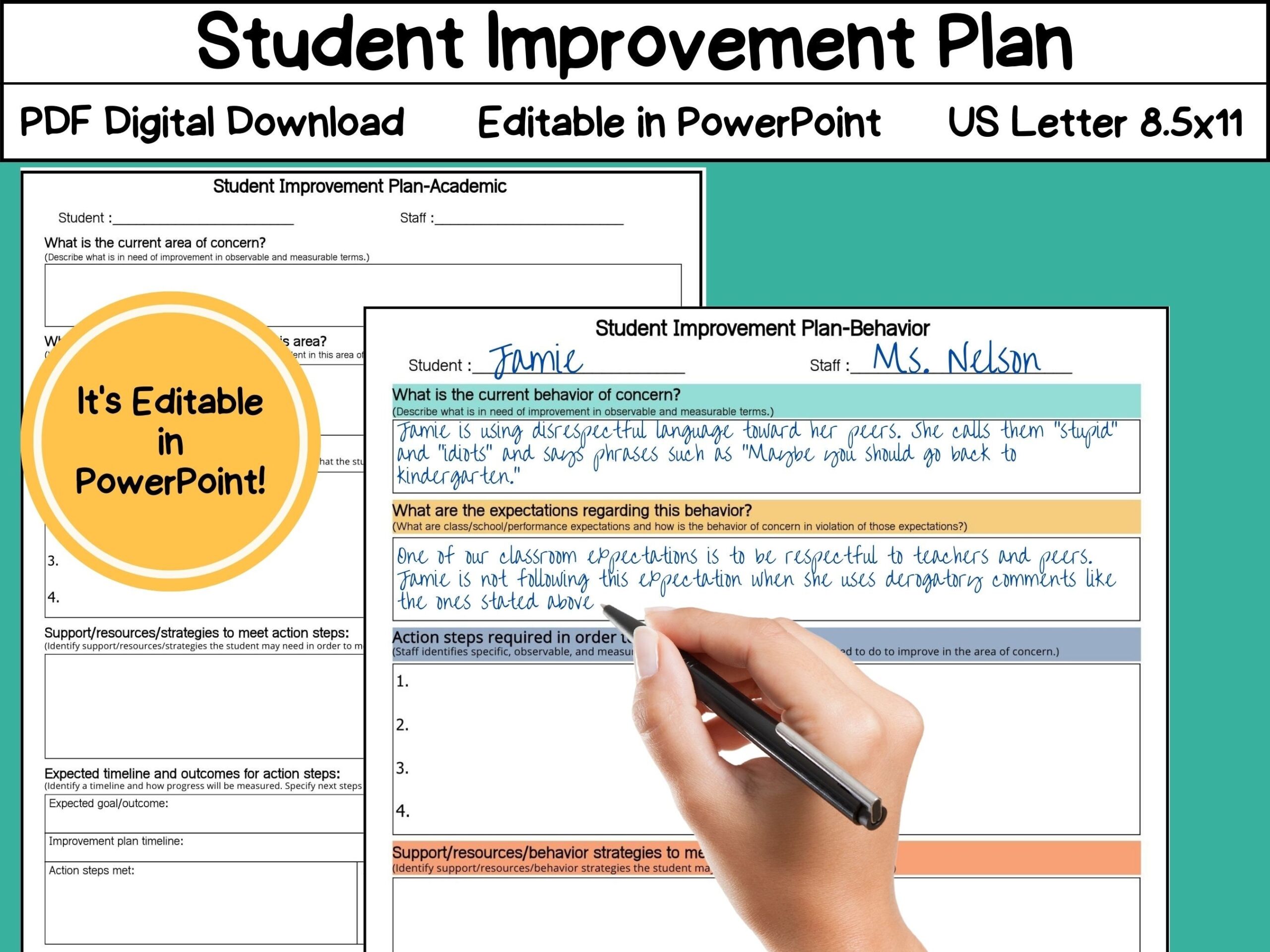 Student Improvement Plan Student Behavior Plan Behavior Plan Behavior Support Plan Behavior Plan Template Etsy