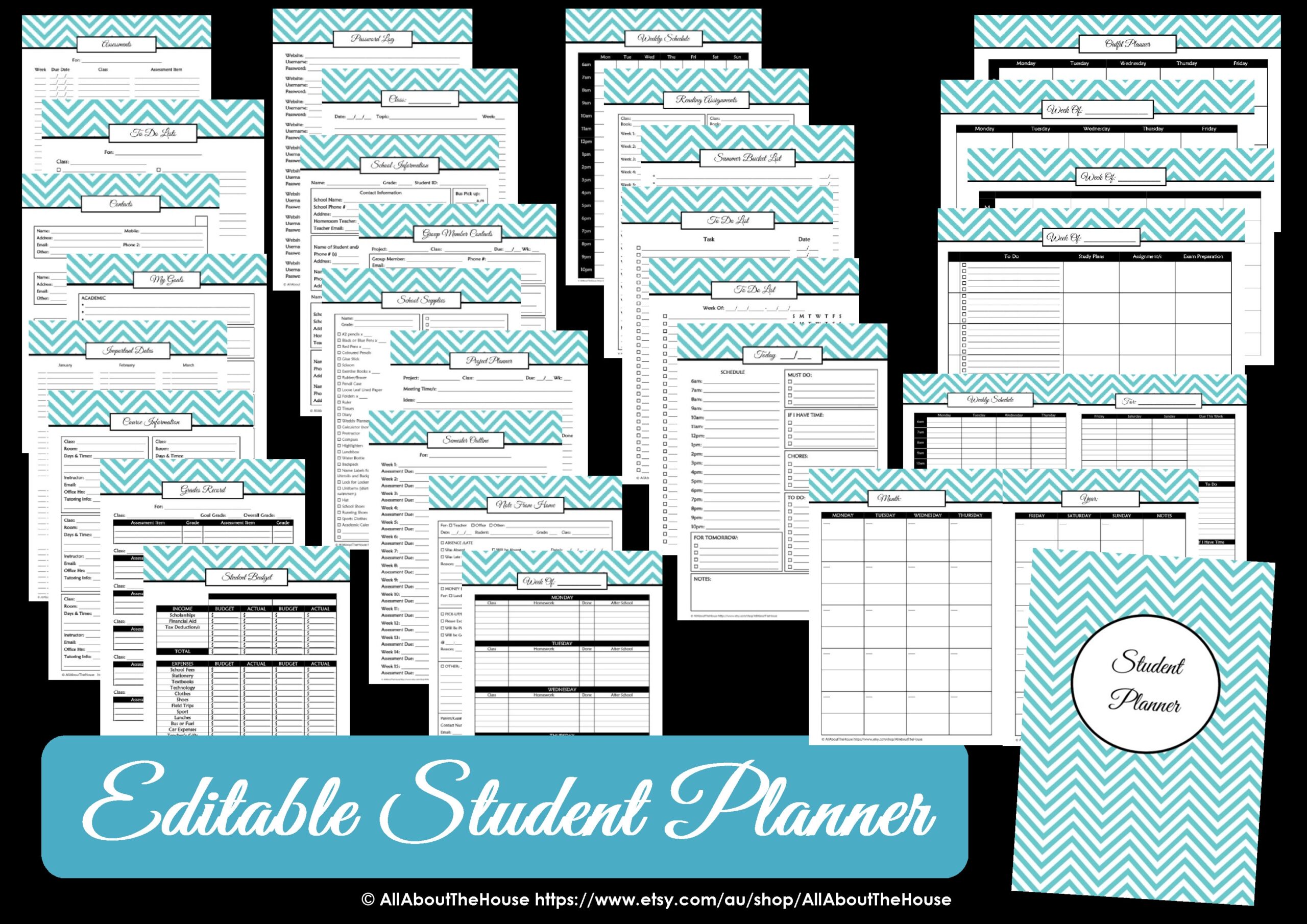 Student Planner Editable AllAboutTheHouse Printables