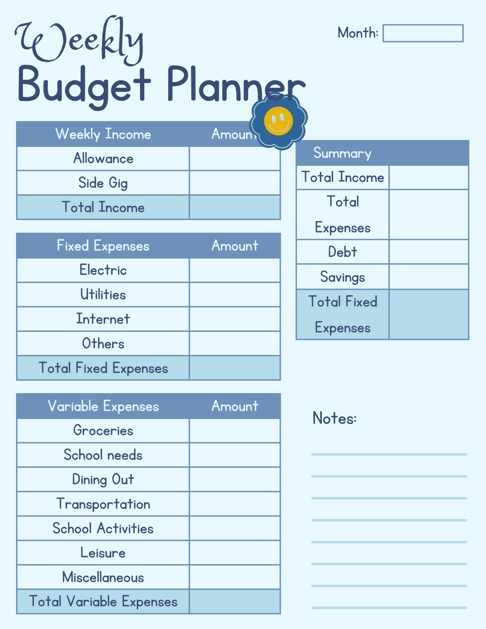 Student Budget Planner Template