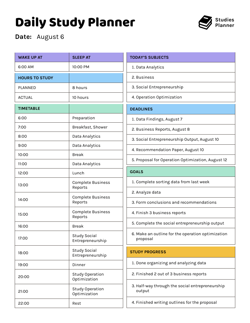 Study Plan Template Venngage