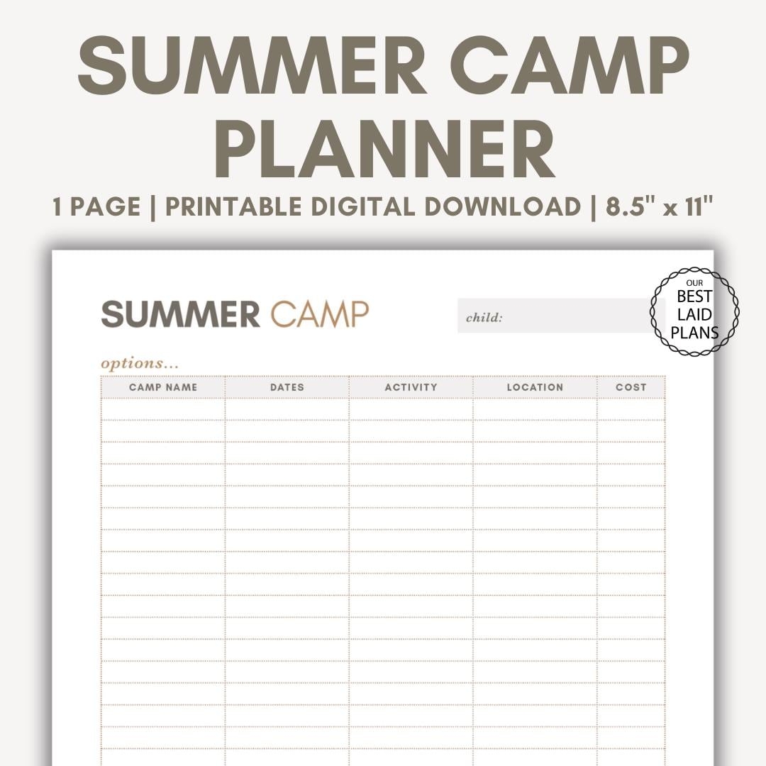 Summer Camp Planner Printable PDF Summer Camp Summer Planning Ideas Summer Camp Ideas Download Kids Camp Planner Digital Planner Etsy